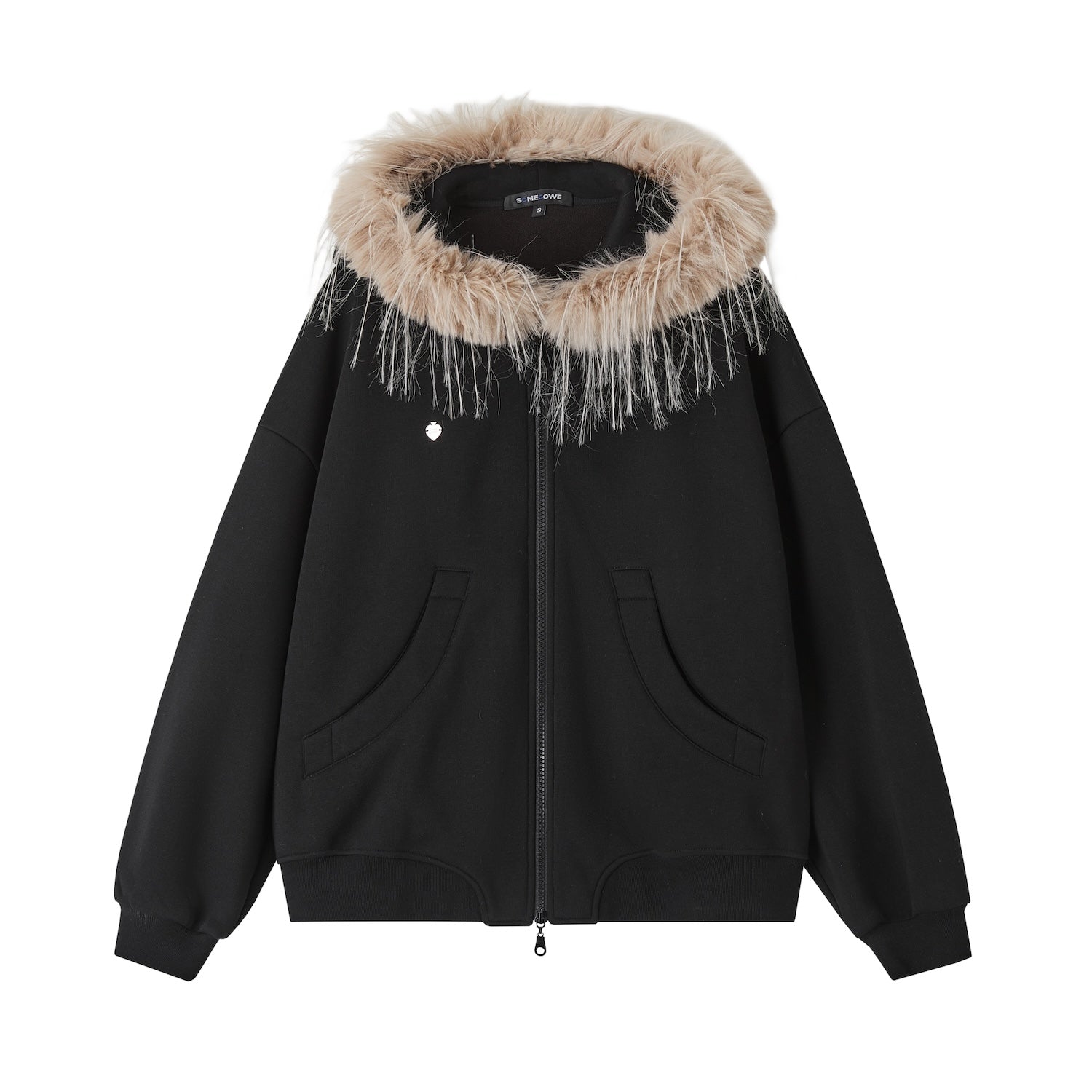 SOMESOWE Hoodie With Detachable Fur Collar In Black | MADAX