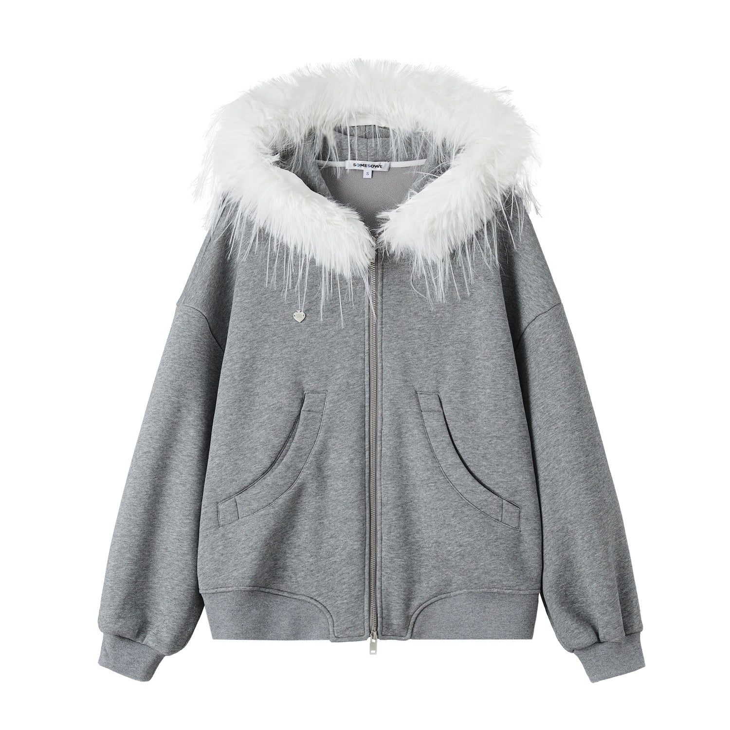 SOMESOWE Hoodie With Detachable Fur Collar In Gray | MADAX