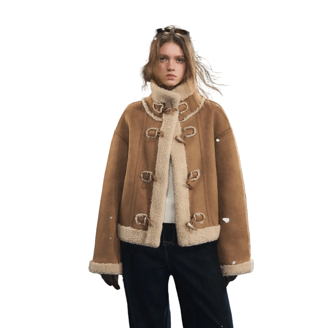 SOMESOWE Horn - button Lambskin Coat In Brown | MADAX