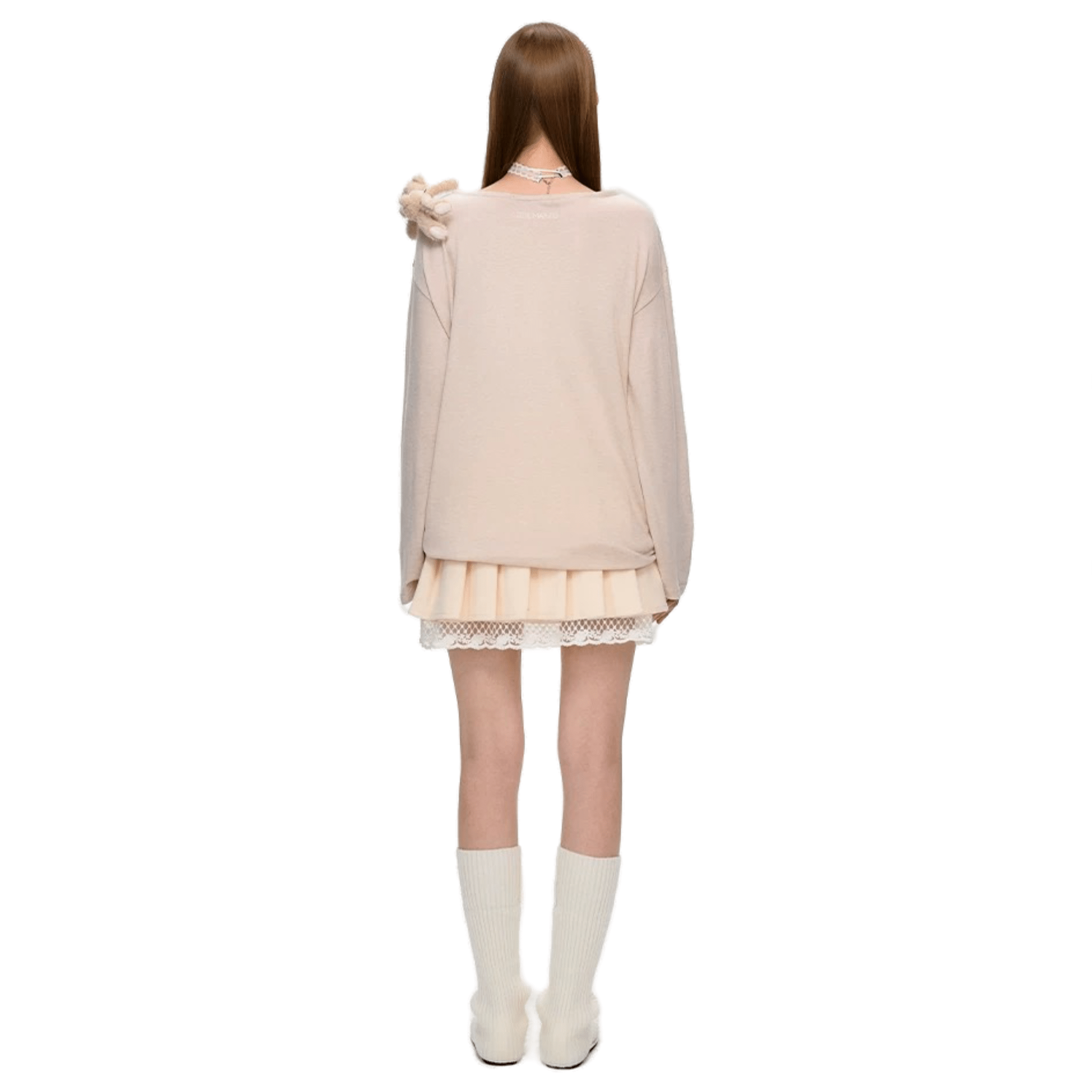 13DE MARZO Hot Beaded Semi - transparent Bottoming Shirt in Light Khaki | MADAX