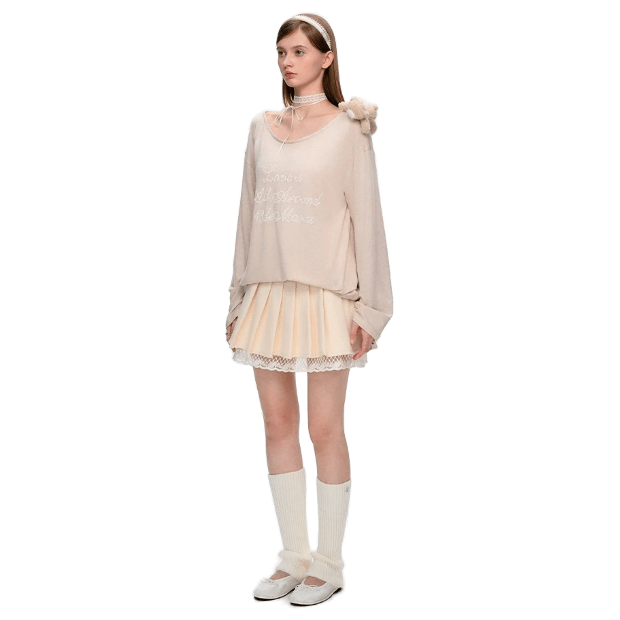 13DE MARZO Hot Beaded Semi - transparent Bottoming Shirt in Light Khaki | MADAX