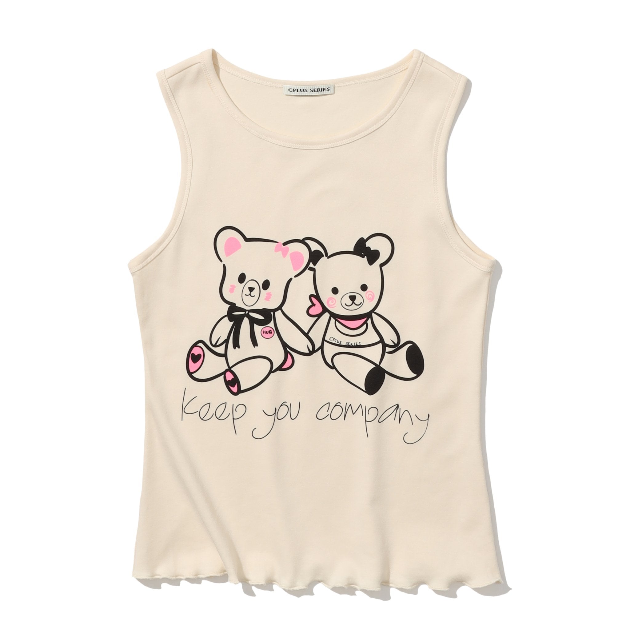 CPLUS SERIES Hug Bear Print Tank Top Beige | MADA IN CHINA