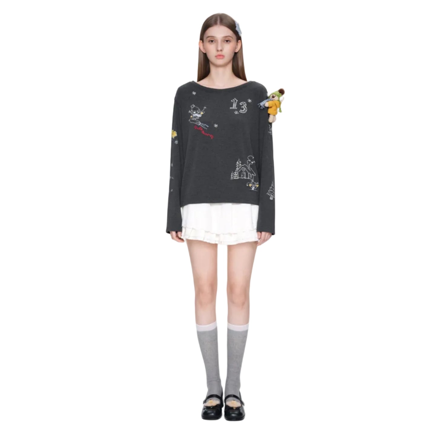 Dark Gray Off-shoulder T-shirt