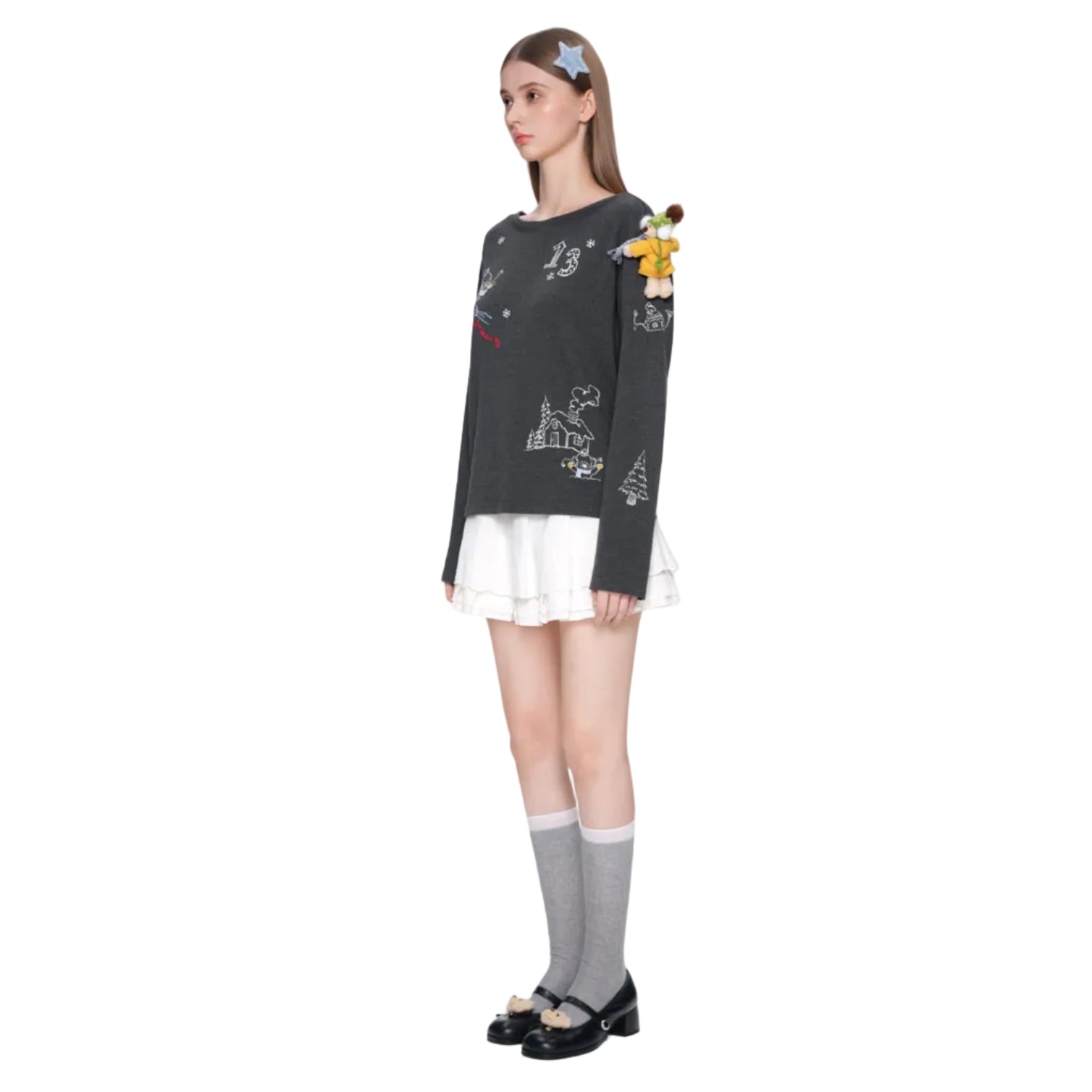 Dark Gray Off-shoulder T-shirt