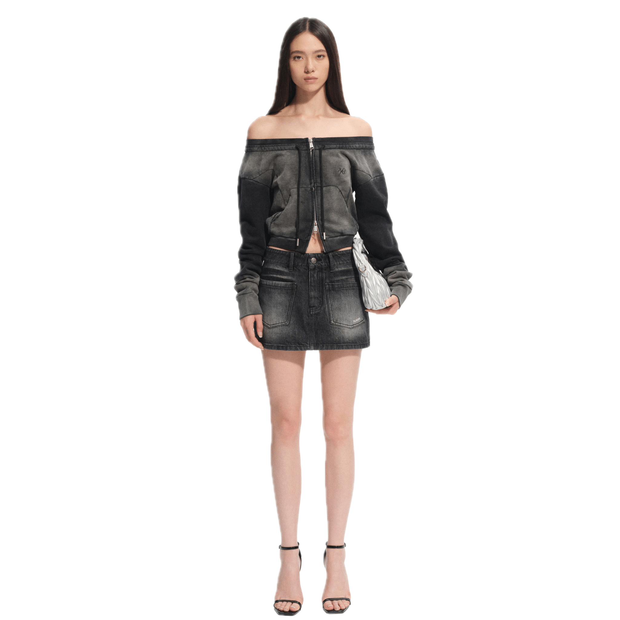 NAWS Ink One - shoulder Sweatshirt in Charcoal Black | MADAX