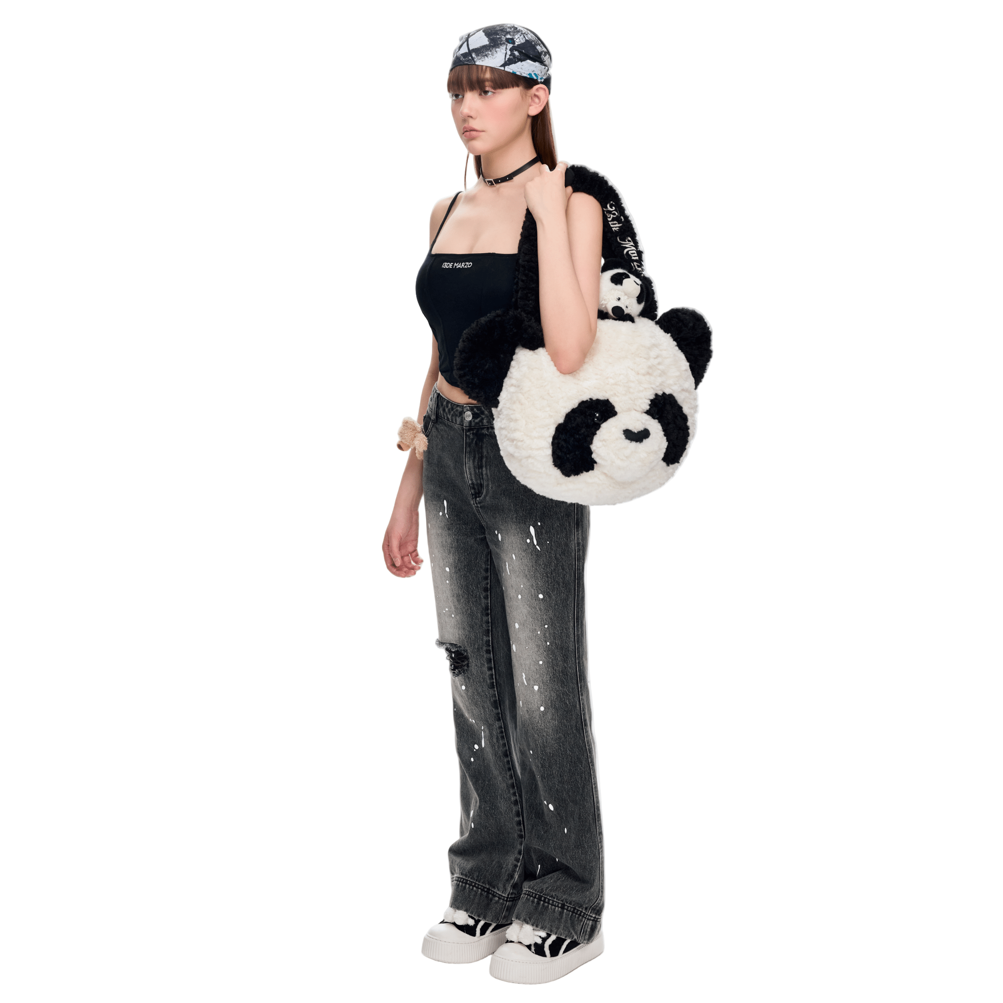 13DE MARZO Ink - splashed Denim Pants in Black | MADAX