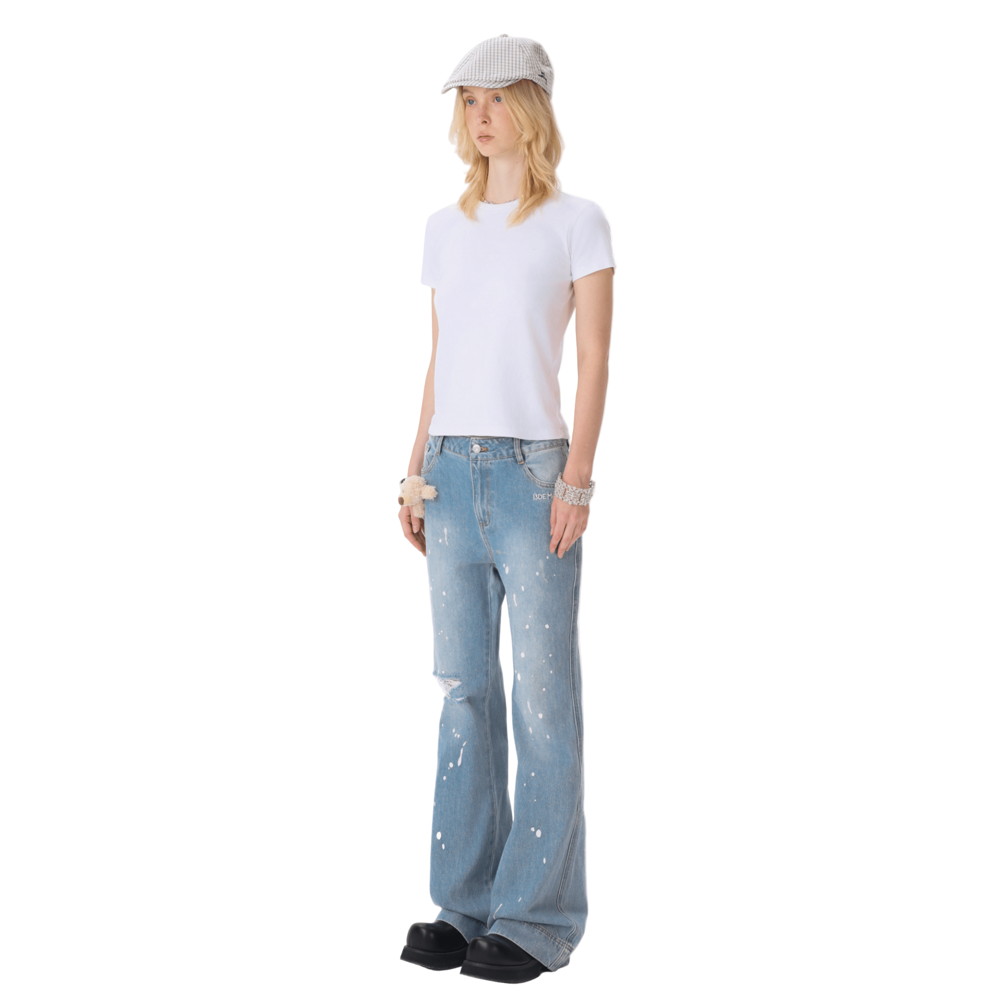 13DE MARZO Ink - splashed Denim Pants in Blue | MADAX