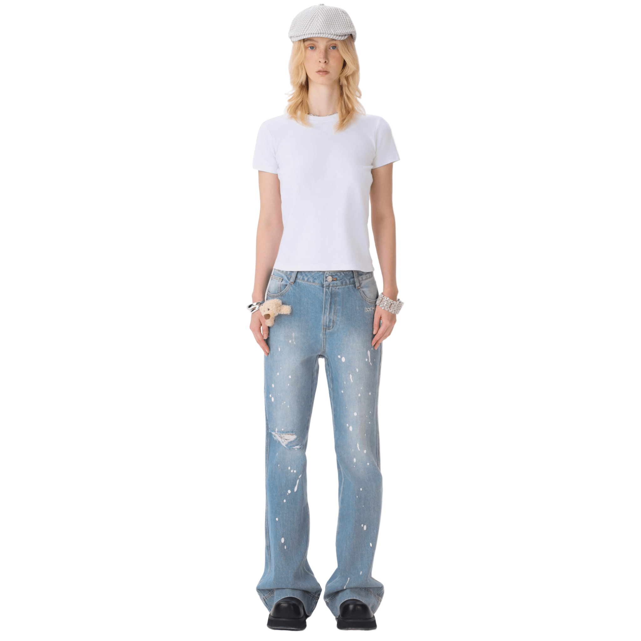 13DE MARZO Ink - splashed Denim Pants in Blue | MADAX