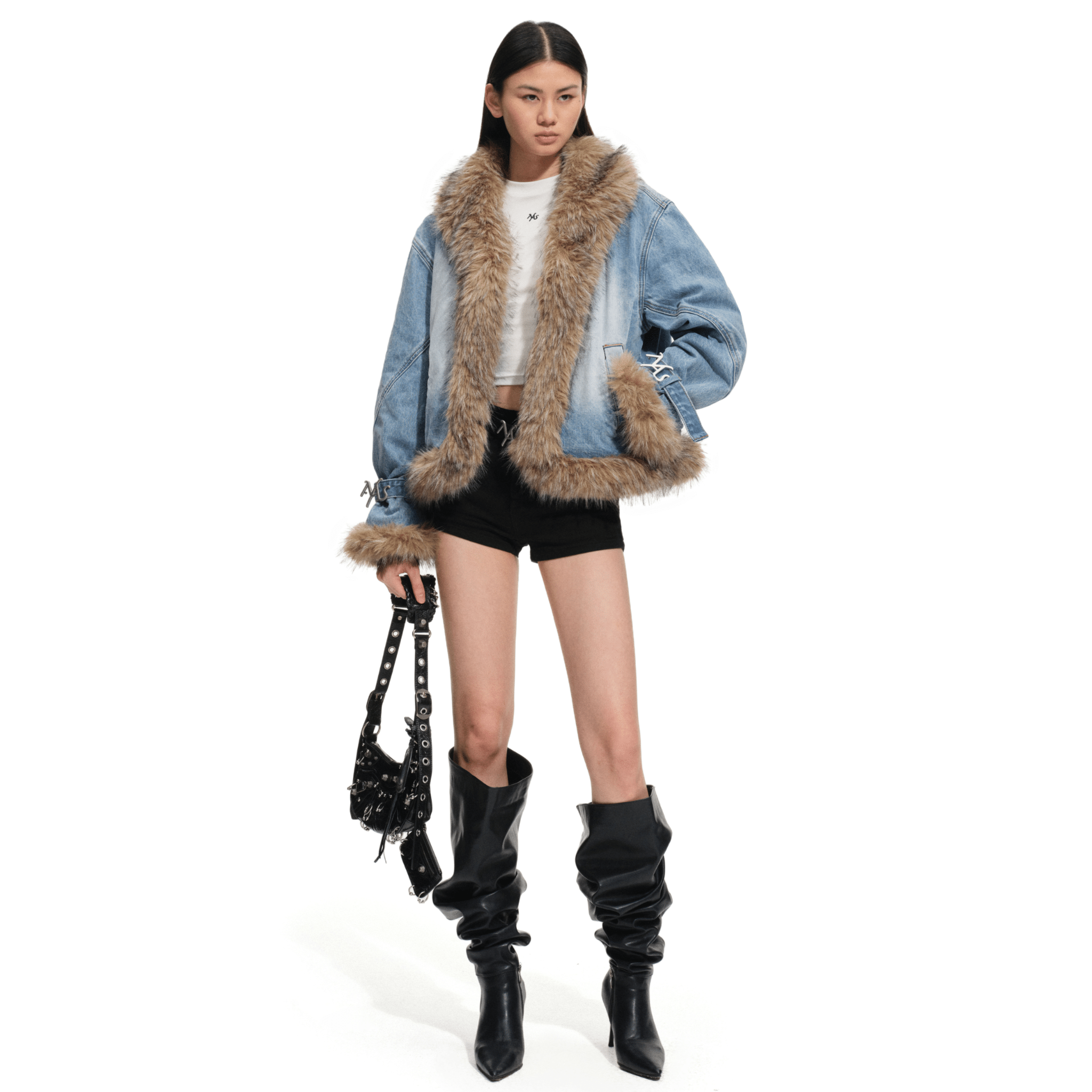 NAWS Inuit Fur Collar Fur Coat in Blue | MADAX