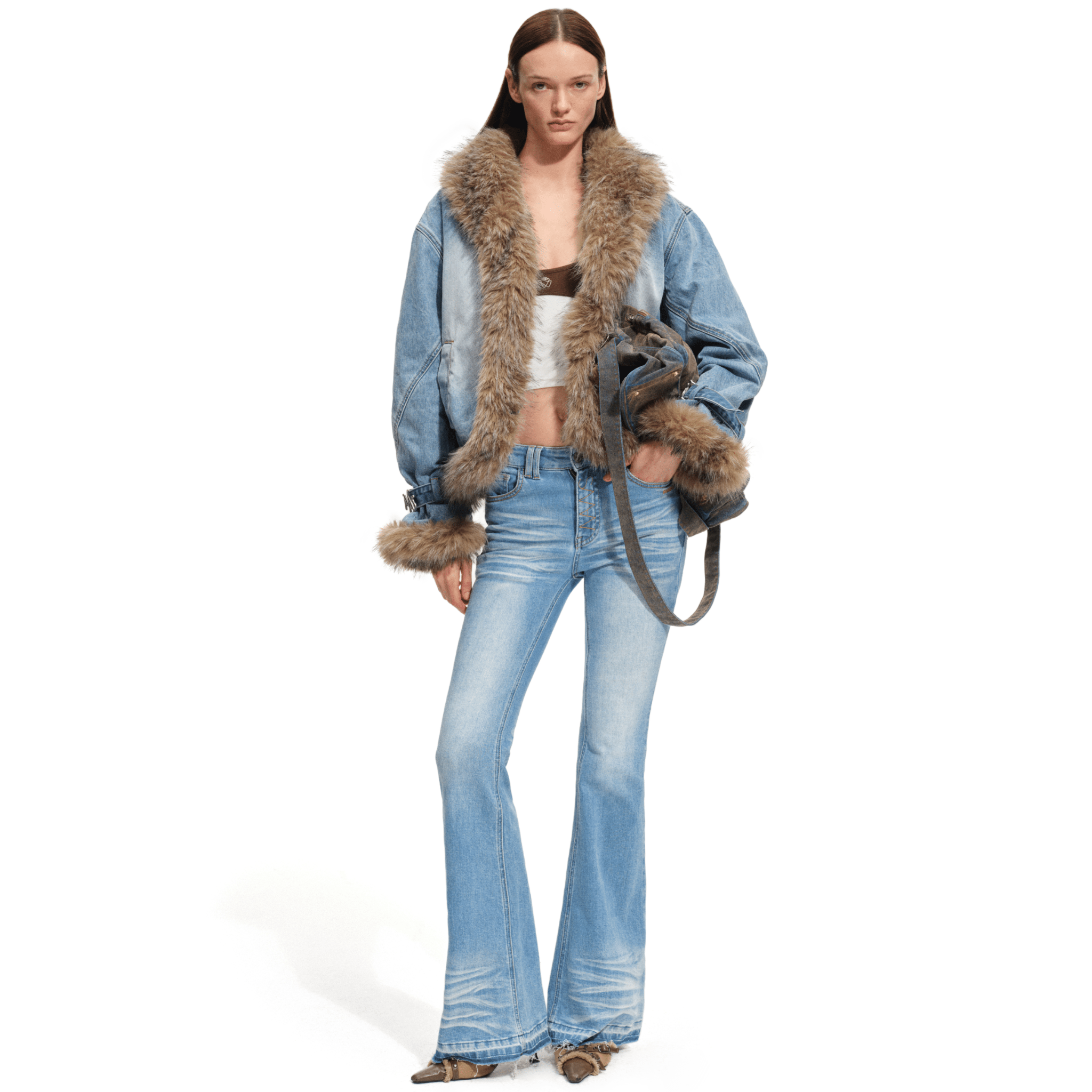 NAWS Inuit Fur Collar Fur Coat in Blue | MADAX