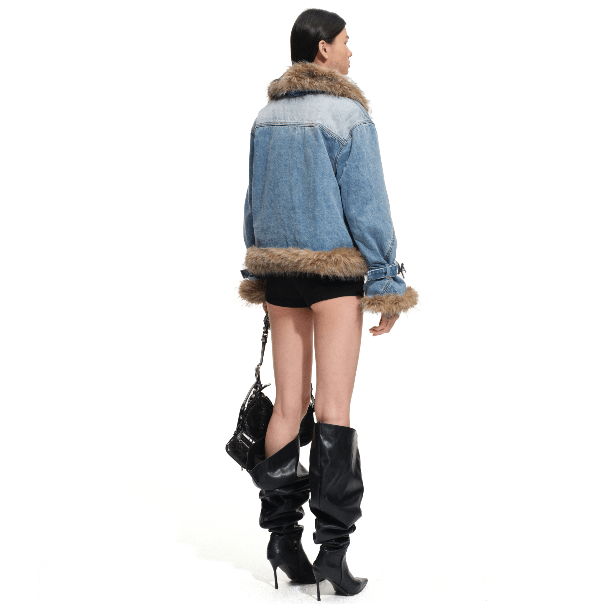 NAWS Inuit Fur Collar Fur Coat in Blue | MADAX