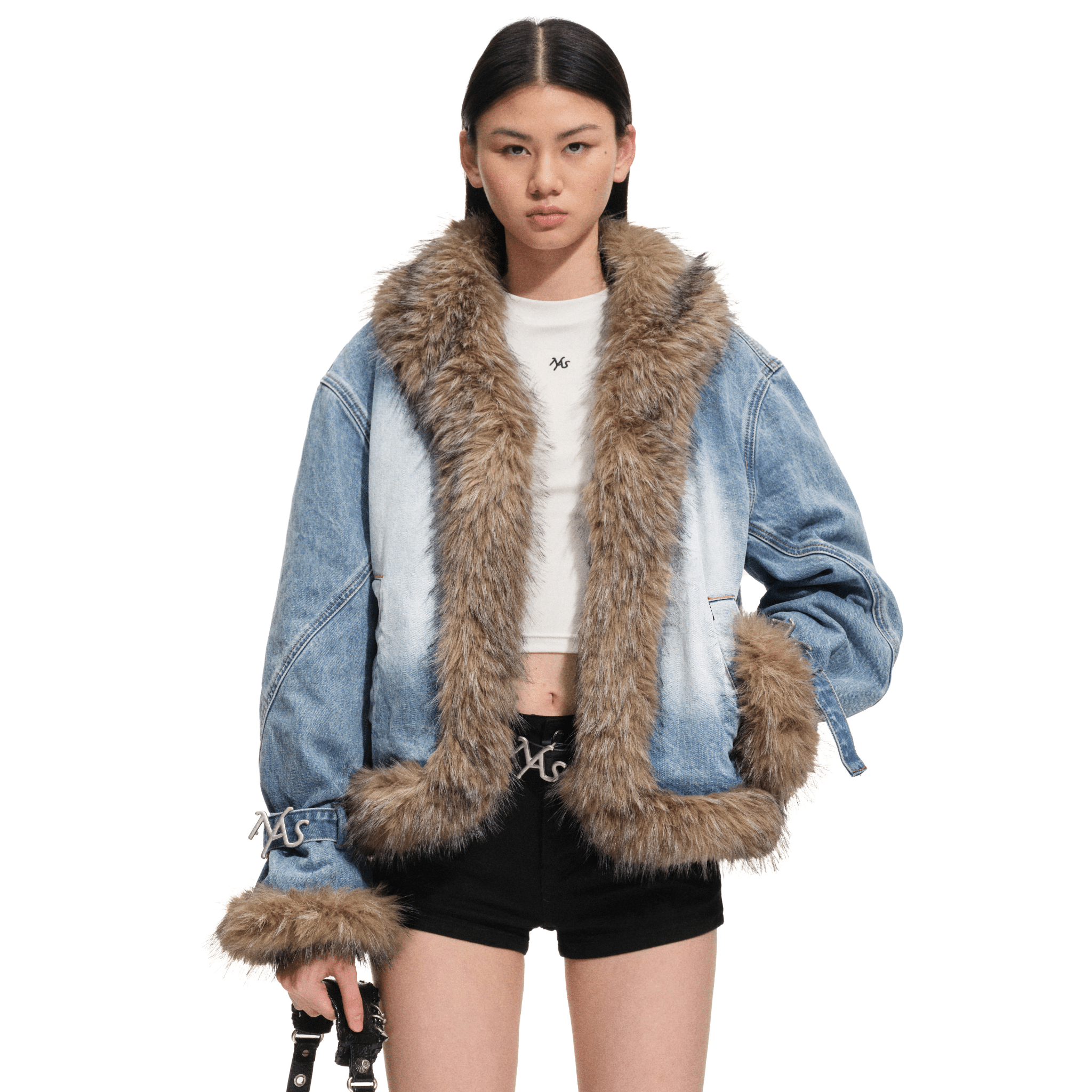 NAWS Inuit Fur Collar Fur Coat in Blue | MADAX