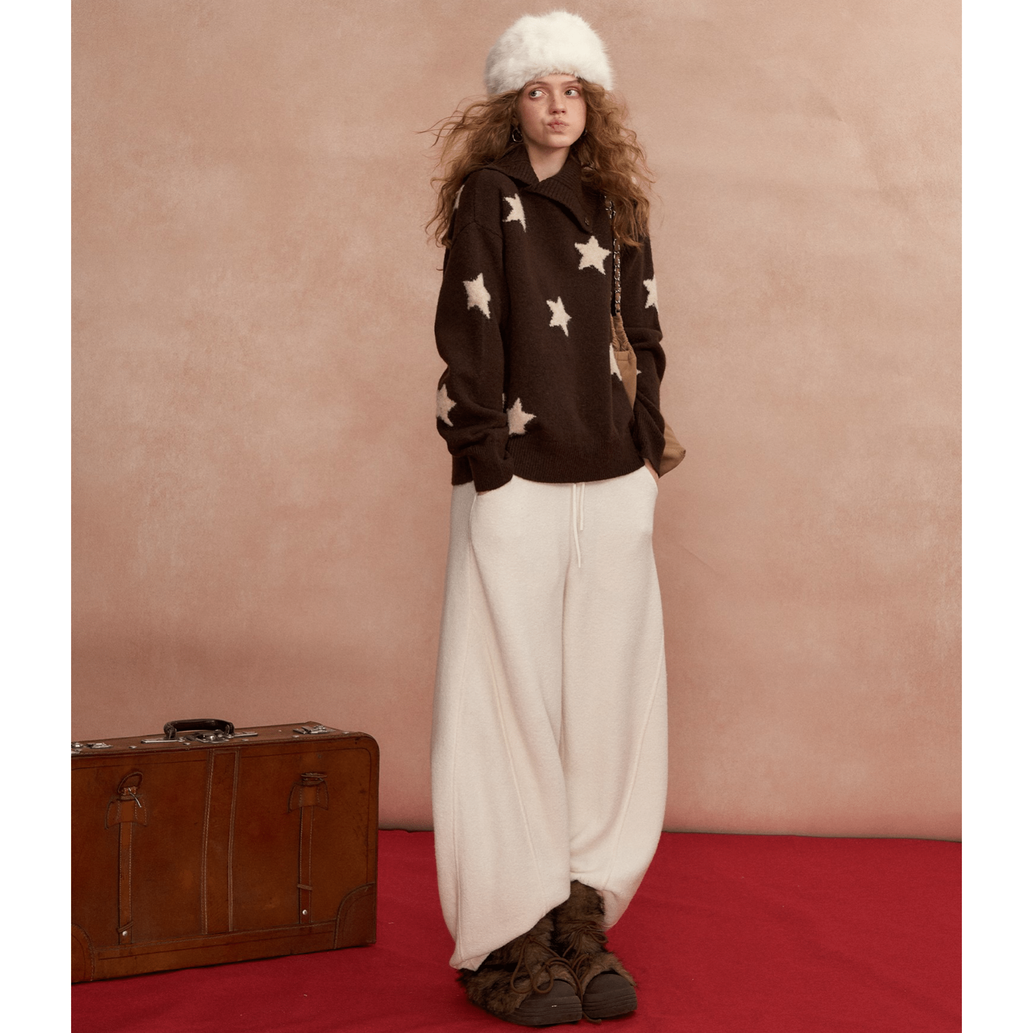 SOMESOWE Irregular Collar Star Sweater in Brown | MADAX