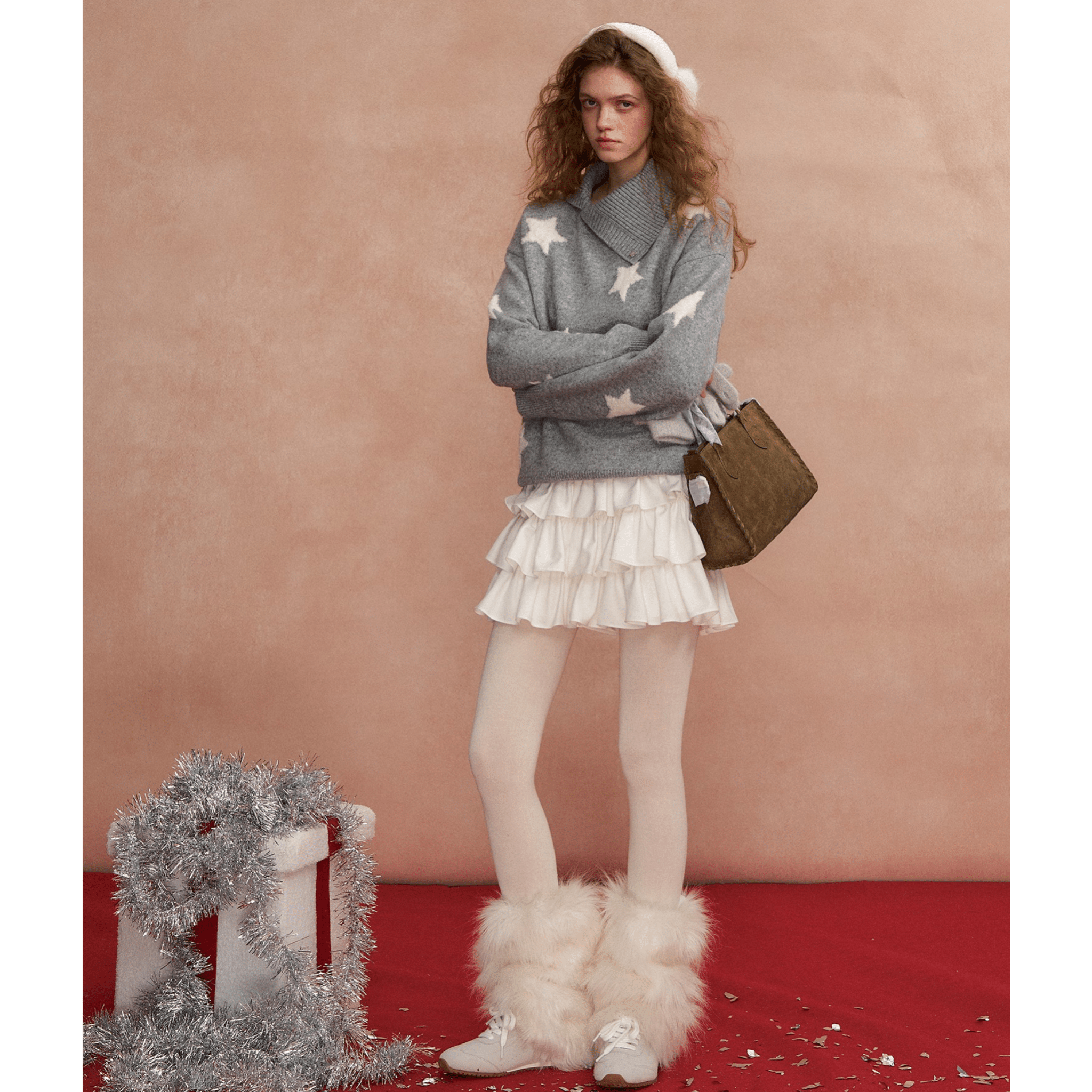 SOMESOWE Irregular Collar Star Sweater in Gray | MADAX