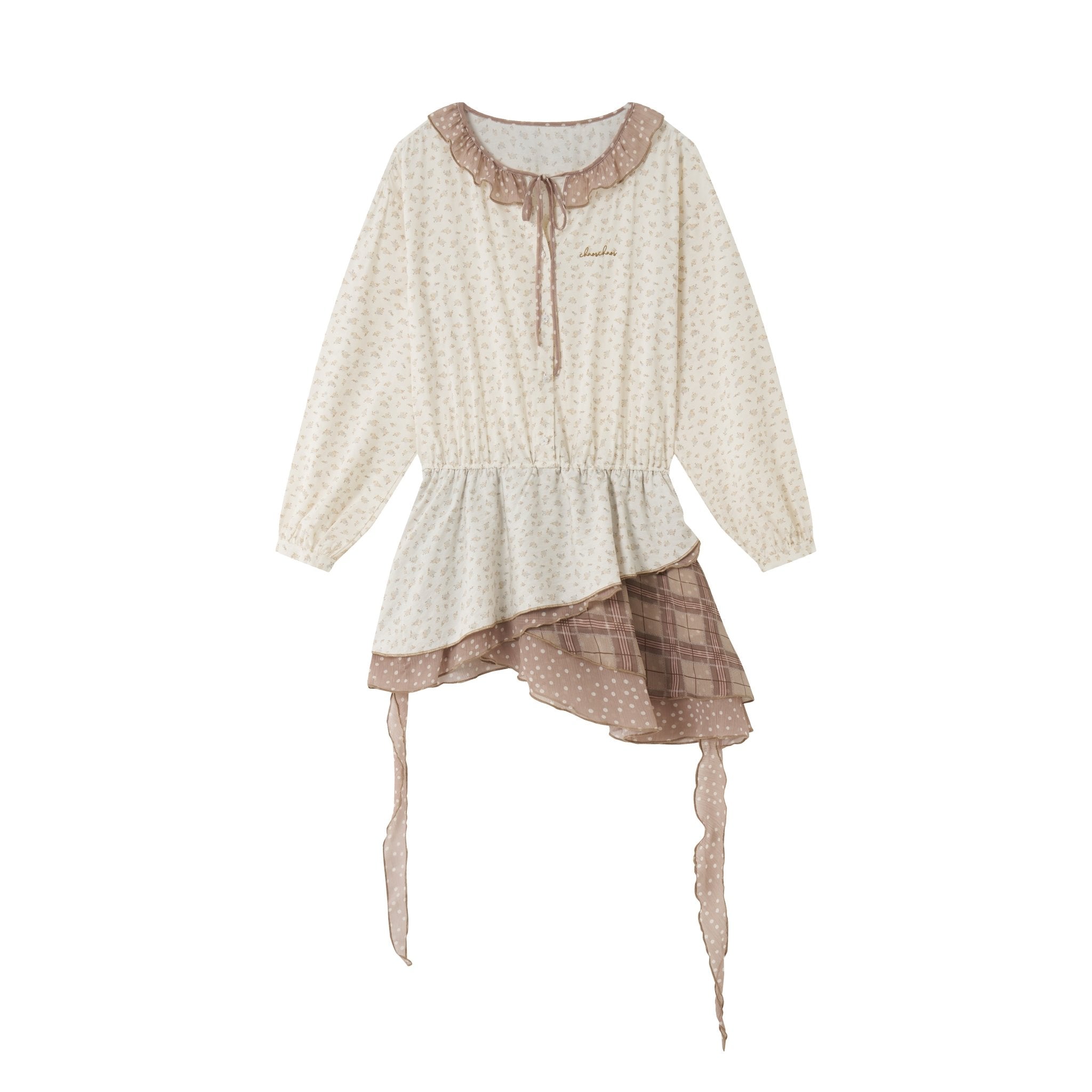 CHAOSCHAOS Irregular Multi - layered Hem Lace Shirt Dress In Floral Color | MADAX