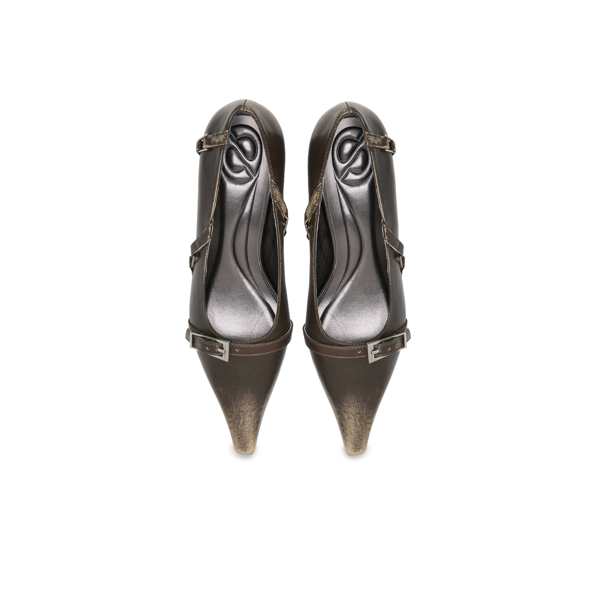 LOST IN ECHO Irregular Thin Strip Shoes With Low Heels Pointed Toes In Gray Brown | MADAX