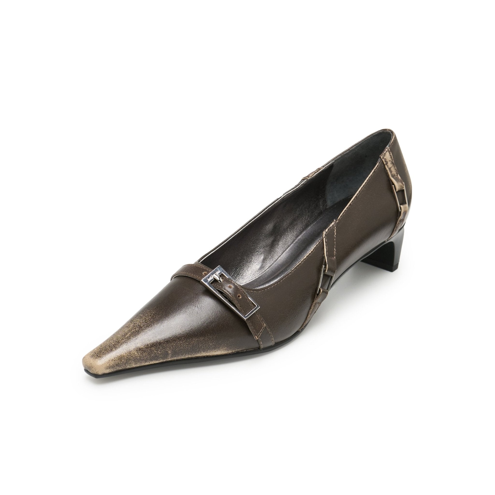 LOST IN ECHO Irregular Thin Strip Shoes With Low Heels Pointed Toes In Gray Brown | MADAX