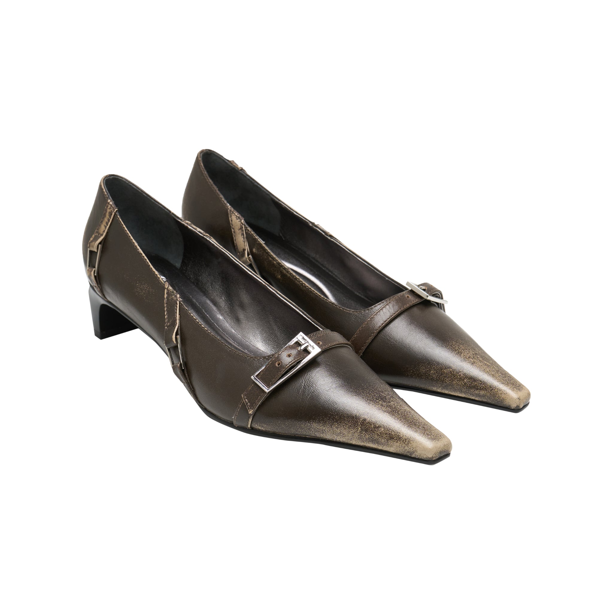 LOST IN ECHO Irregular Thin Strip Shoes With Low Heels Pointed Toes In Gray Brown | MADAX