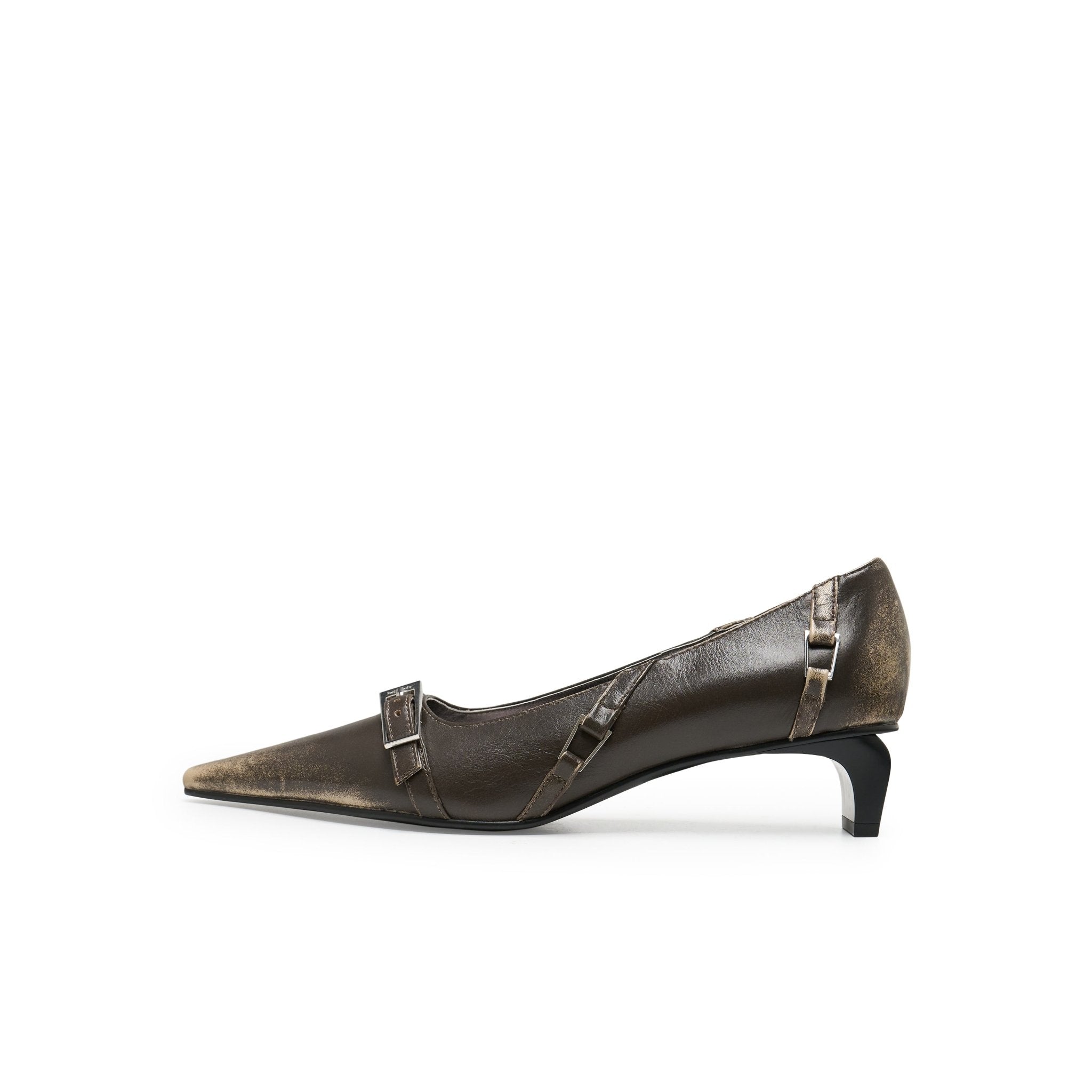 LOST IN ECHO Irregular Thin Strip Shoes With Low Heels Pointed Toes In Gray Brown | MADAX