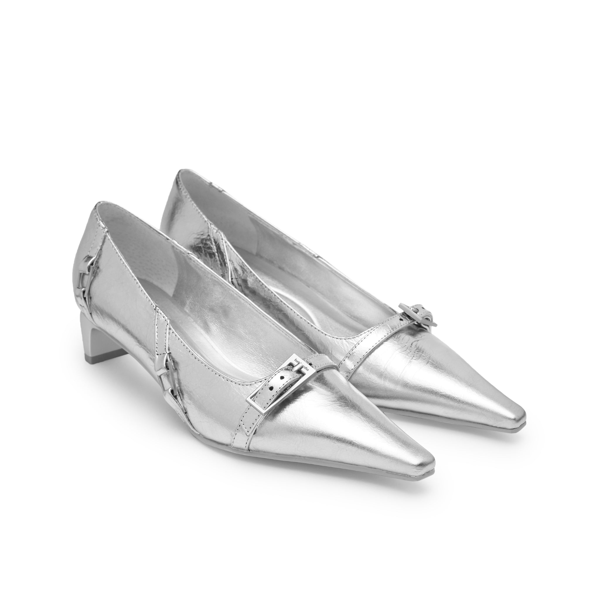 LOST IN ECHO Irregular Thin Strip Shoes With Low Heels Pointed Toes In Sliver | MADAX