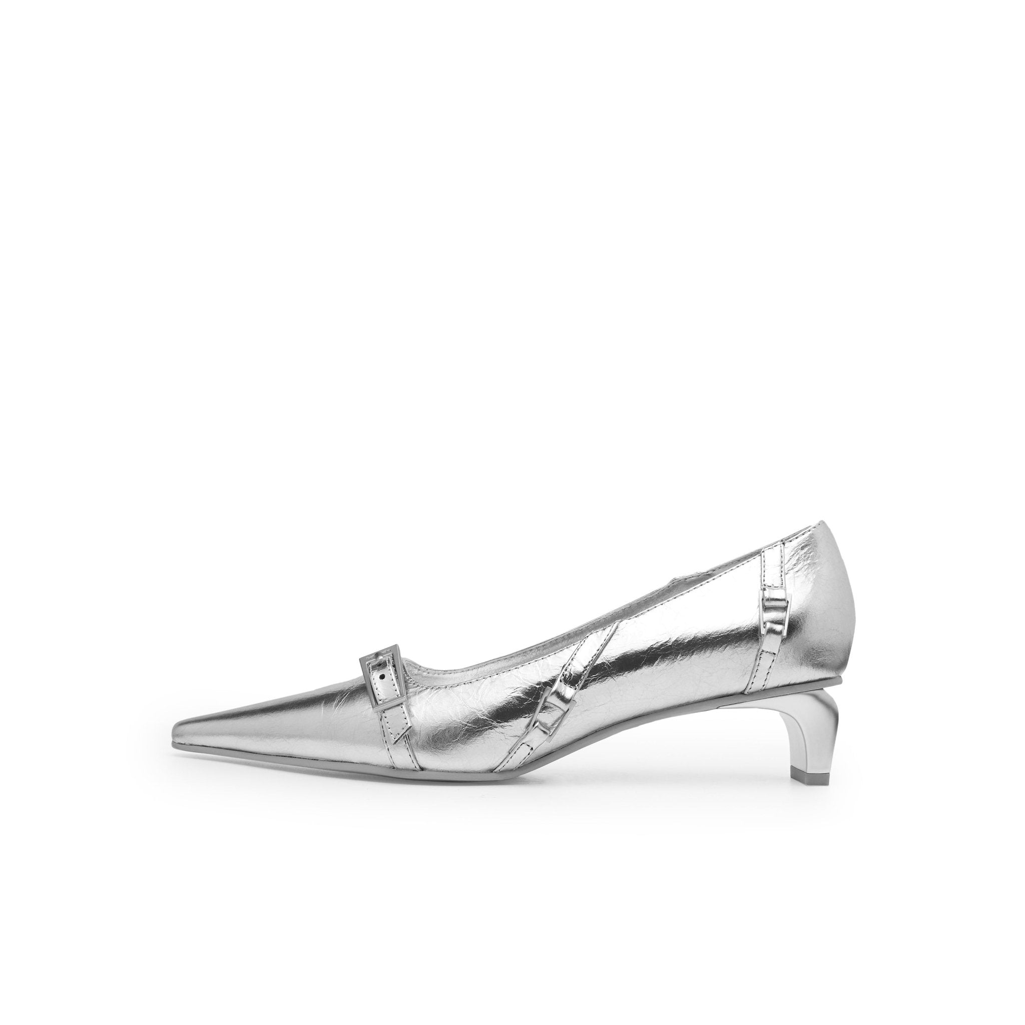 LOST IN ECHO Irregular Thin Strip Shoes With Low Heels Pointed Toes In Sliver | MADAX