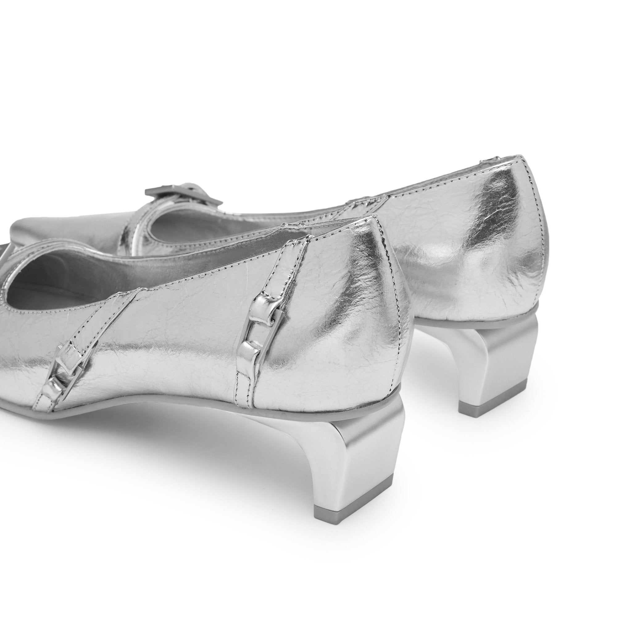 LOST IN ECHO Irregular Thin Strip Shoes With Low Heels Pointed Toes In Sliver | MADAX