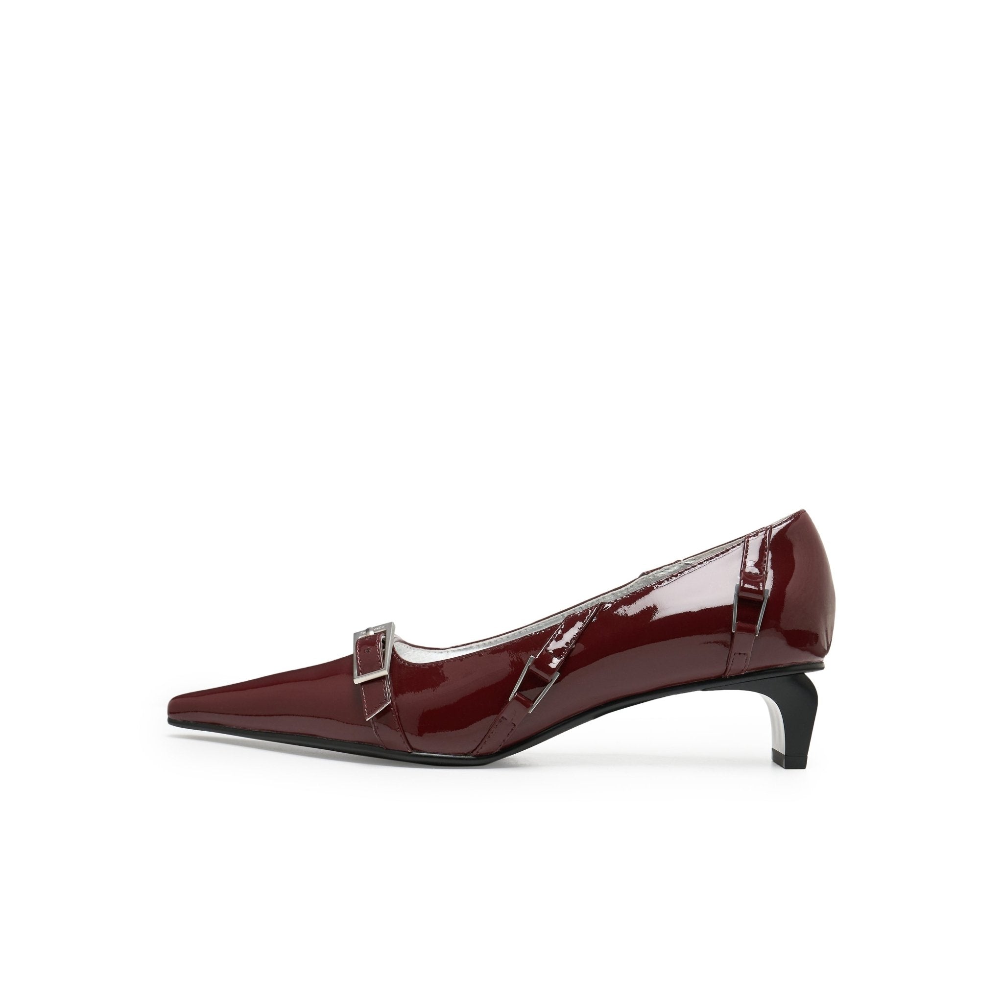 LOST IN ECHO Irregular Thin Strip Shoes With Low Heels Pointed Toes In Wine Red | MADAX