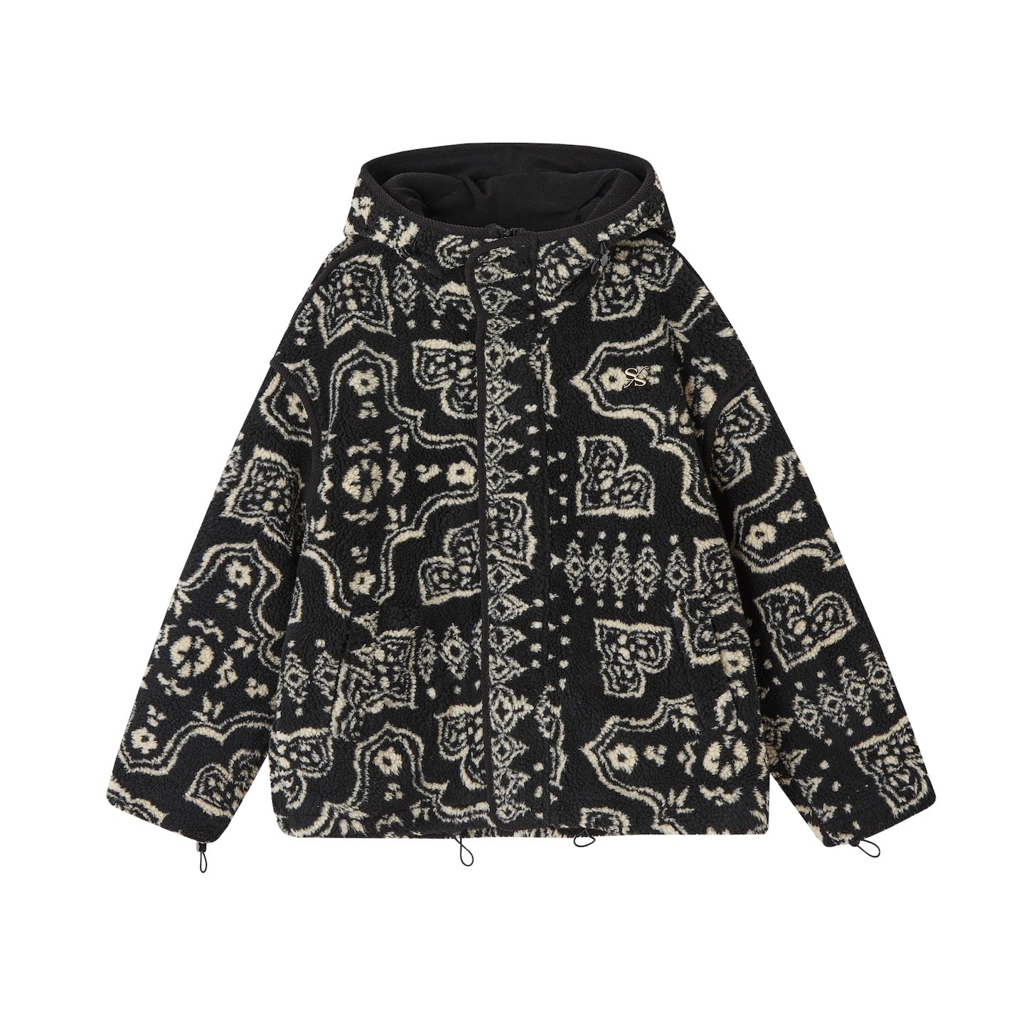 SOMESOWE Jacquard Polar Fleece Hooded Casual Jacket In Black | MADAX