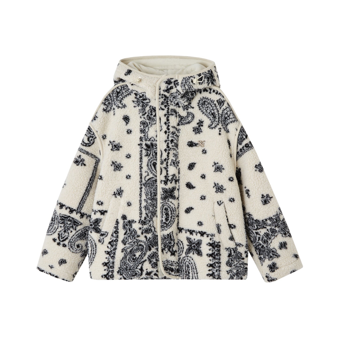SOMESOWE Jacquard Polar Fleece Hooded Casual Jacket In White | MADAX