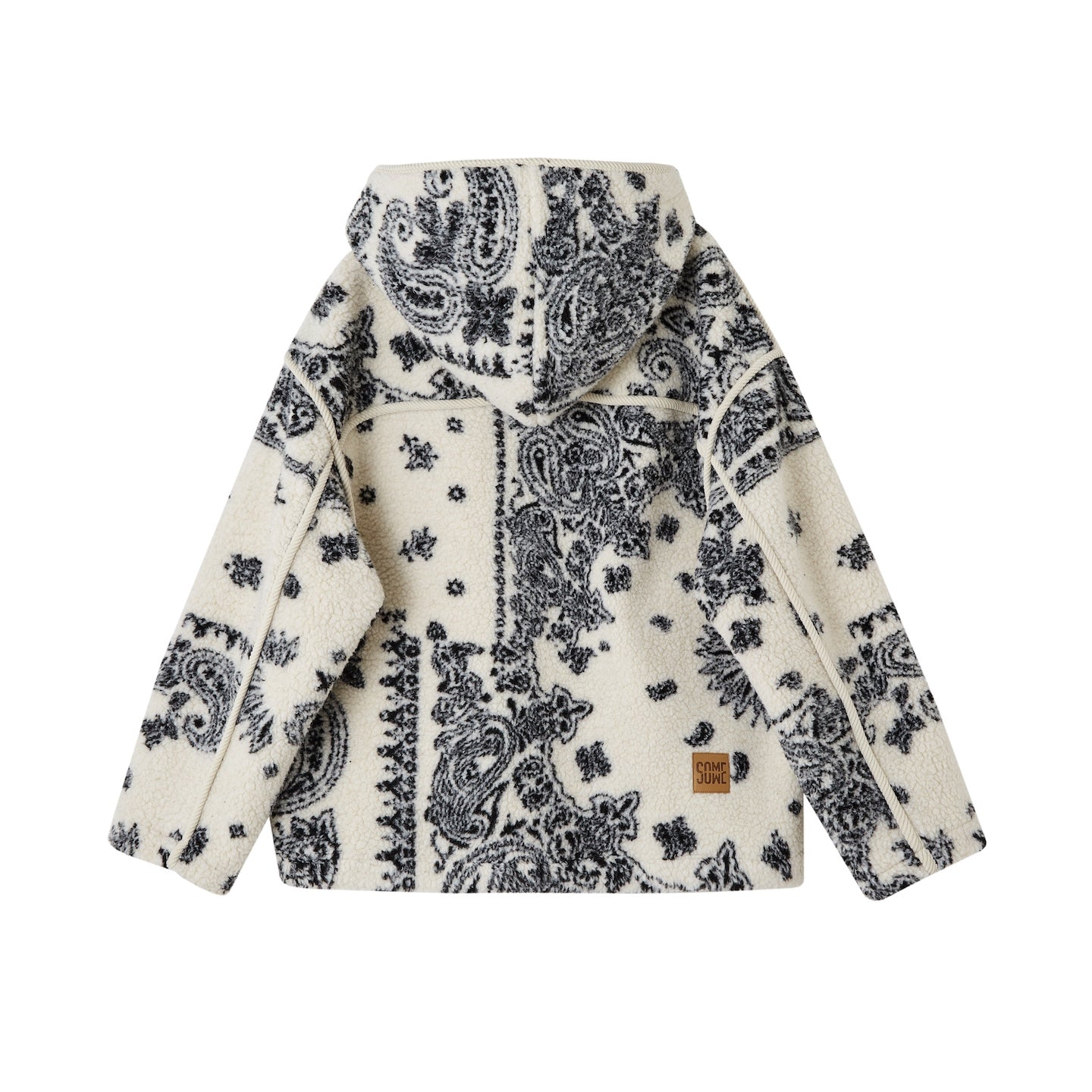 SOMESOWE Jacquard Polar Fleece Hooded Casual Jacket In White | MADAX