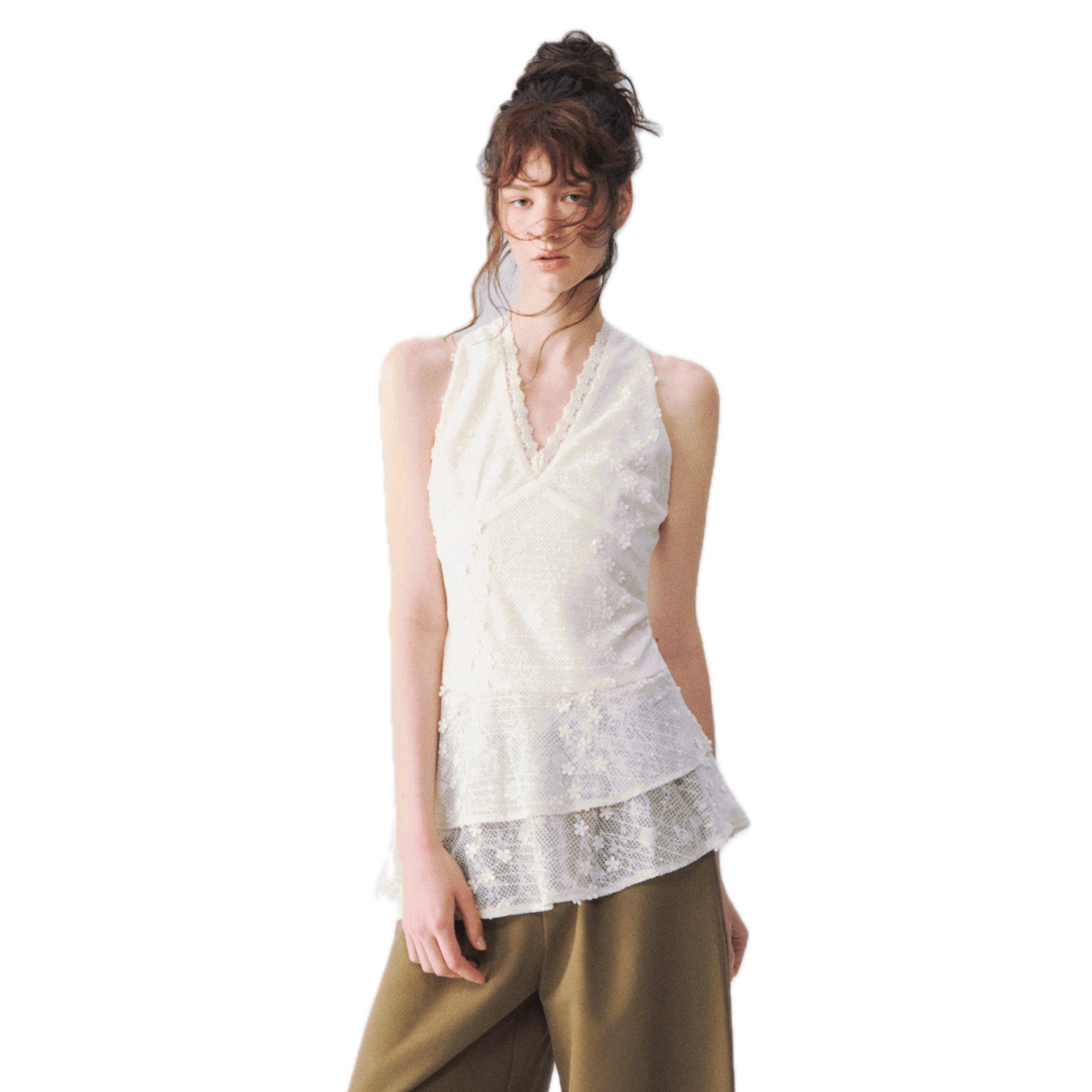 SOMESOWE Jacquard V-neck Vest in White | MADAX