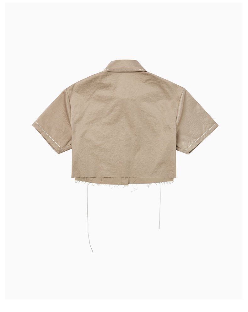 CHARLIE LUCIANO Khaki Cropped Shirt with Logo Collar | MADA IN CHINA