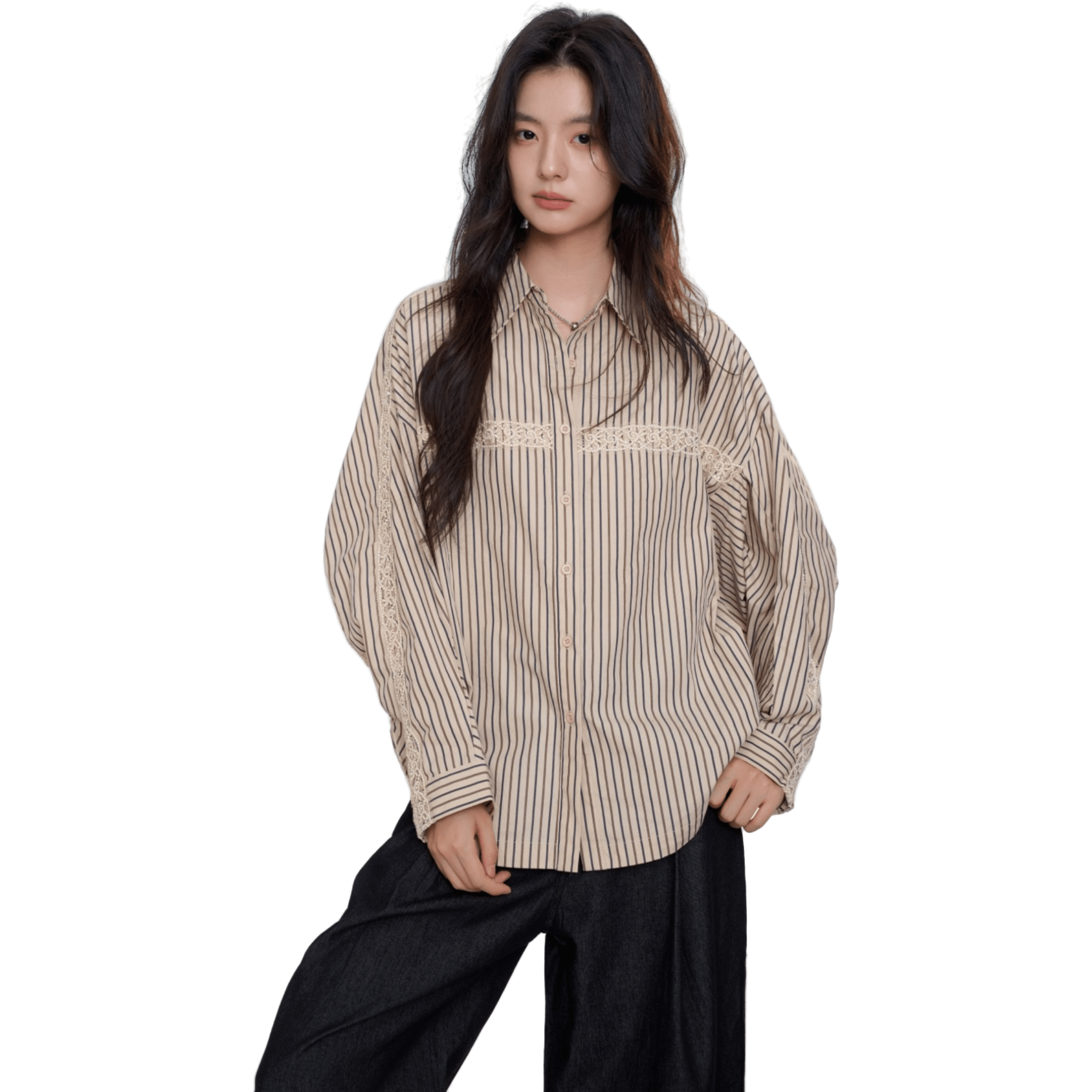 AIMME SPARROW Khaki Embroidered Striped Shirt | MADAX