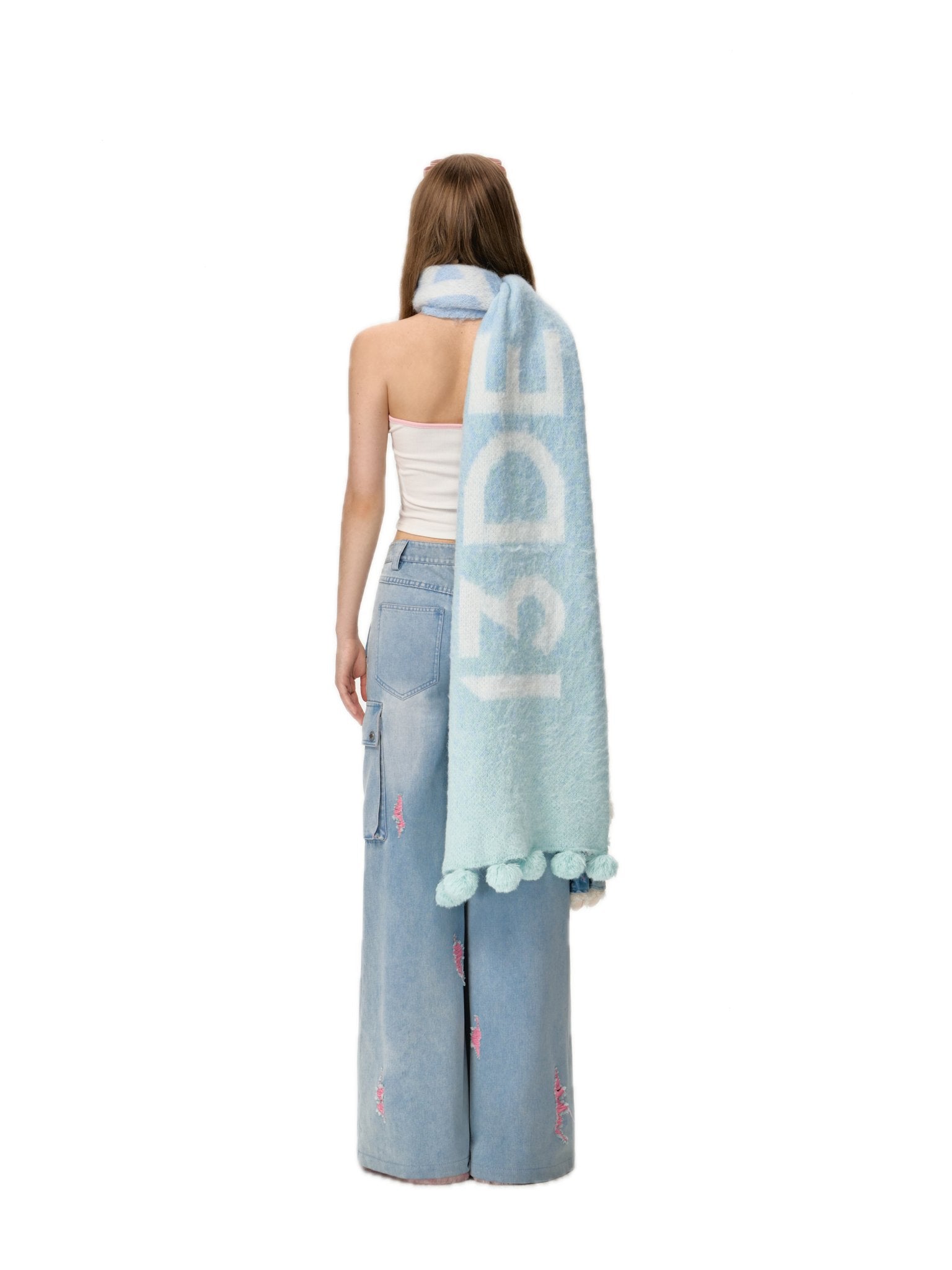 13DE MARZO Knit Faded Scarf In Blue | MADAX