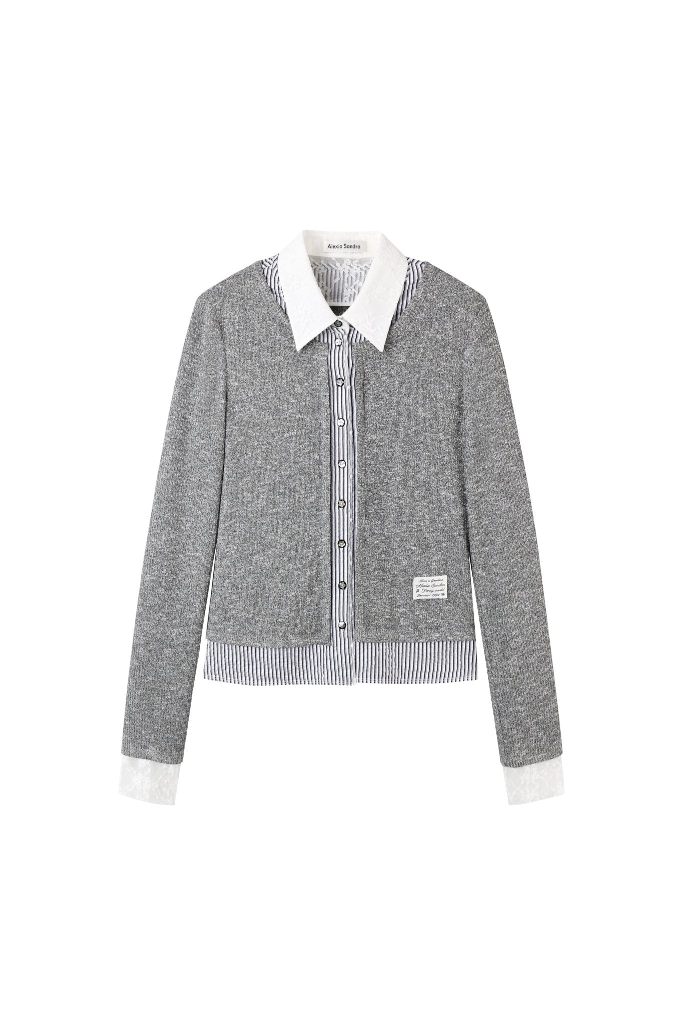 Alexia Sandra Knitted Cardigan Three - Piece Striped Shirt In Grey | MADAX