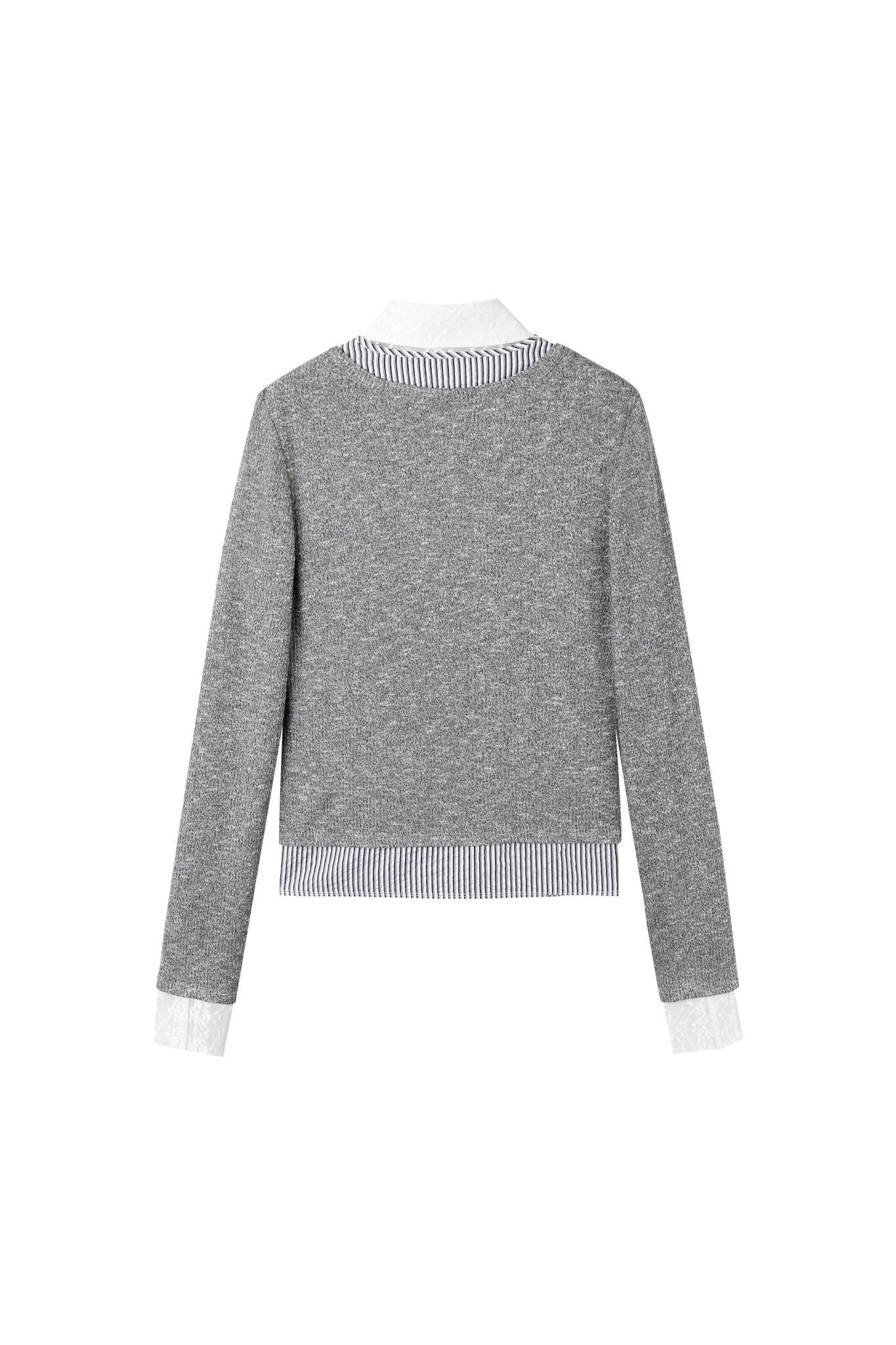 Alexia Sandra Knitted Cardigan Three - Piece Striped Shirt In Grey | MADAX