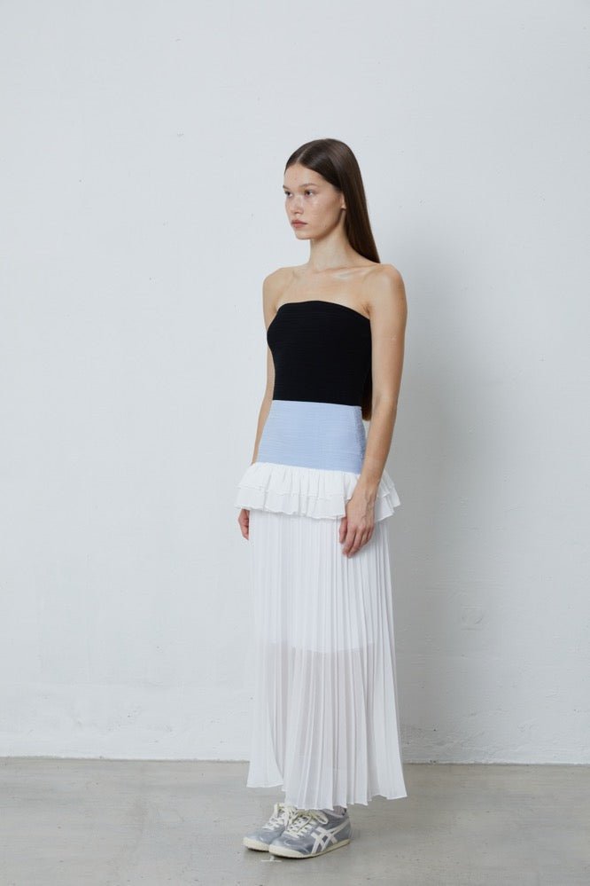 FENGYI TAN Knitted Paneled Gauze Pleated Dress | MADA IN CHINA