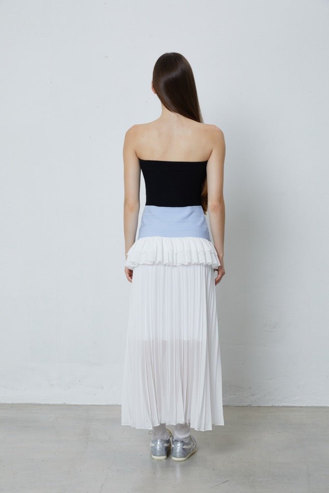 FENGYI TAN Knitted Paneled Gauze Pleated Dress | MADA IN CHINA