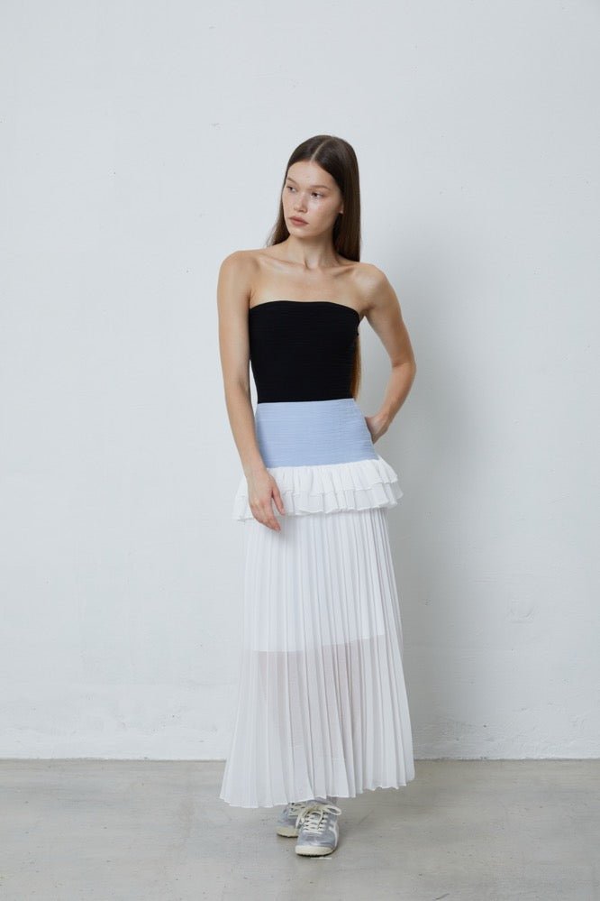 FENGYI TAN Knitted Paneled Gauze Pleated Dress | MADA IN CHINA