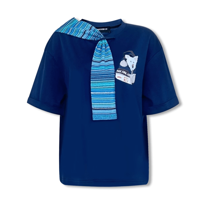 NOT FOR US Knitted Tie Puppy Print Short Sleeves in Navy Blue | MADAX