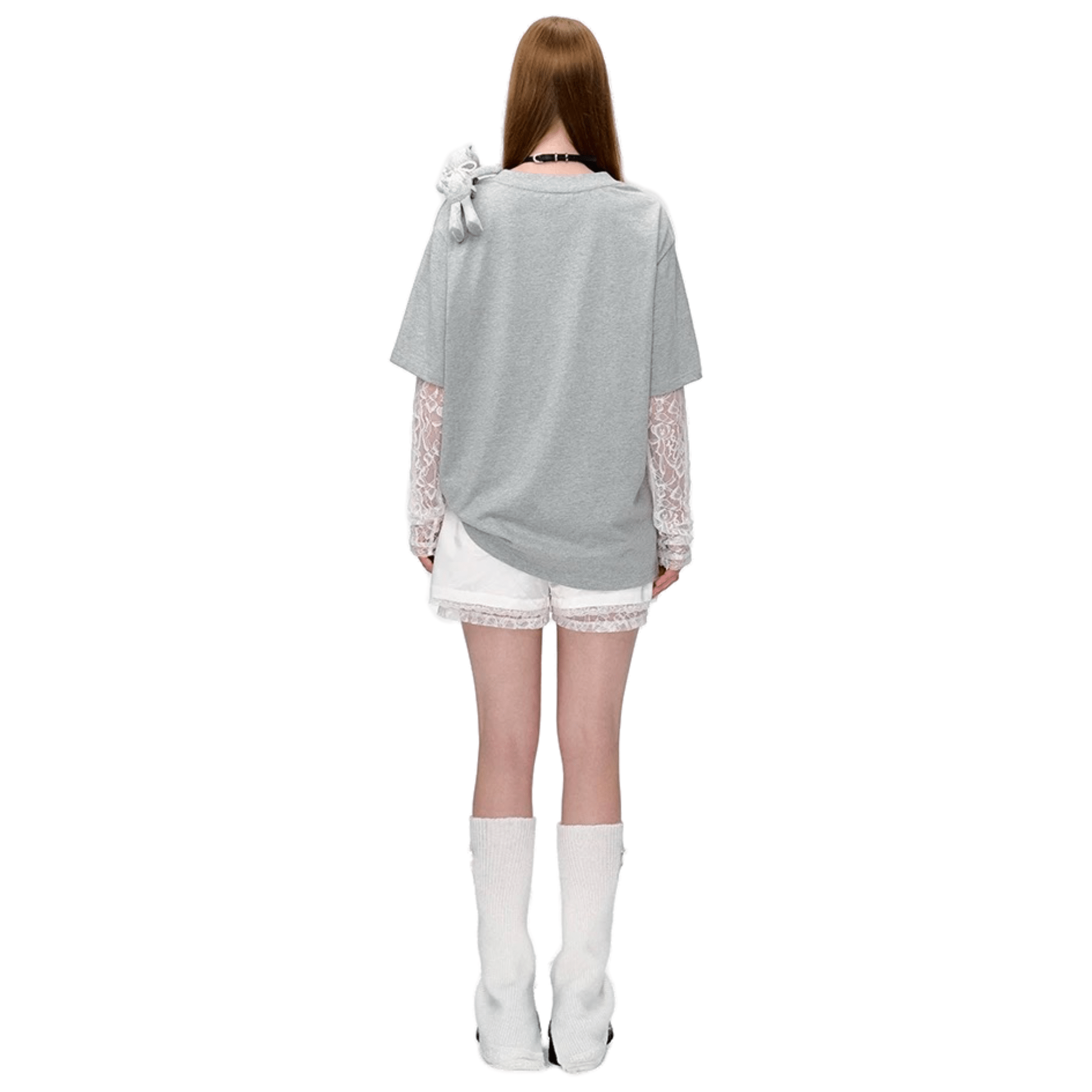 13DE MARZO Lace Bear Fake Two - Piece Short Sleeves in Gray | MADAX