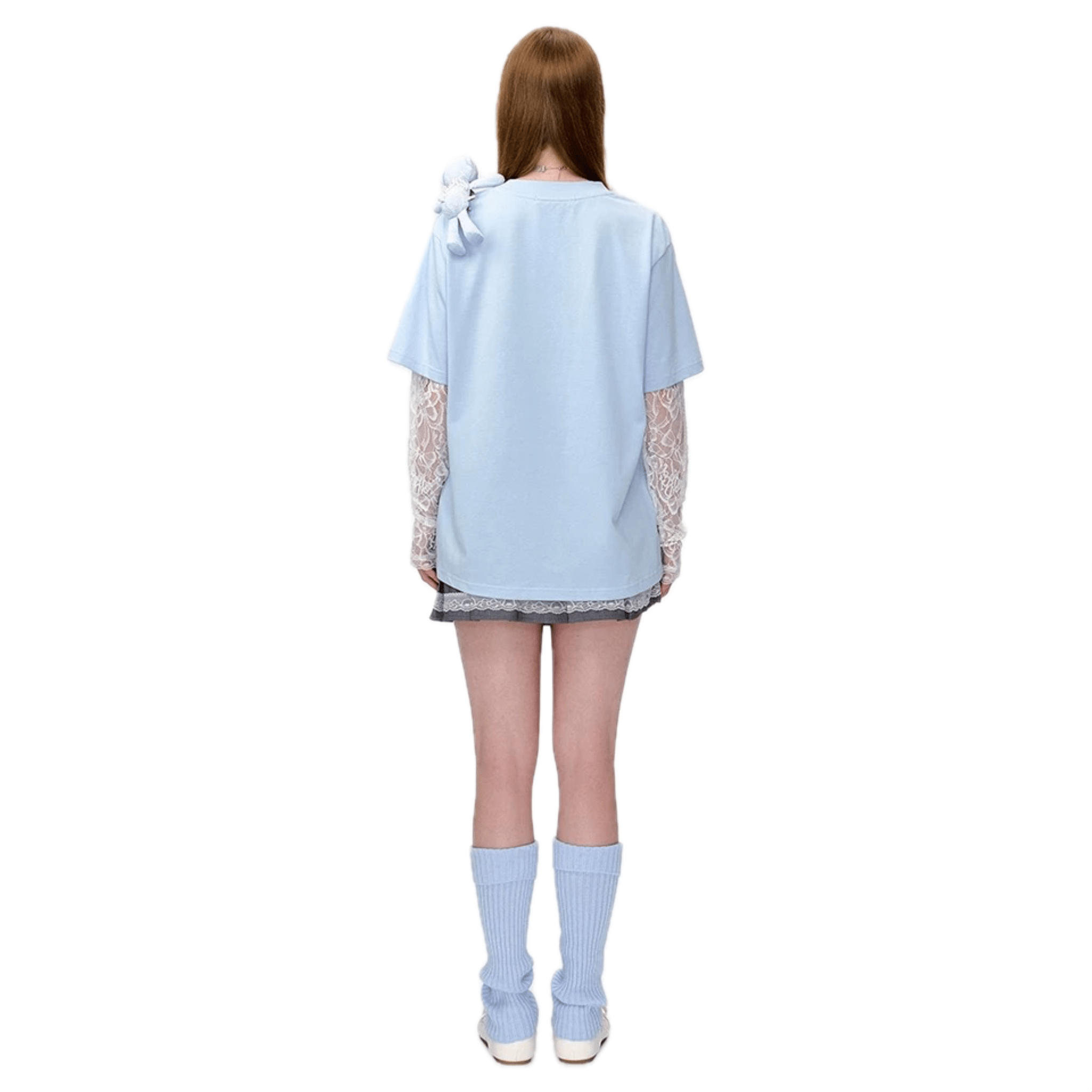 13DE MARZO Lace Bear Fake Two - Piece Short Sleeves in Light Blue | MADAX