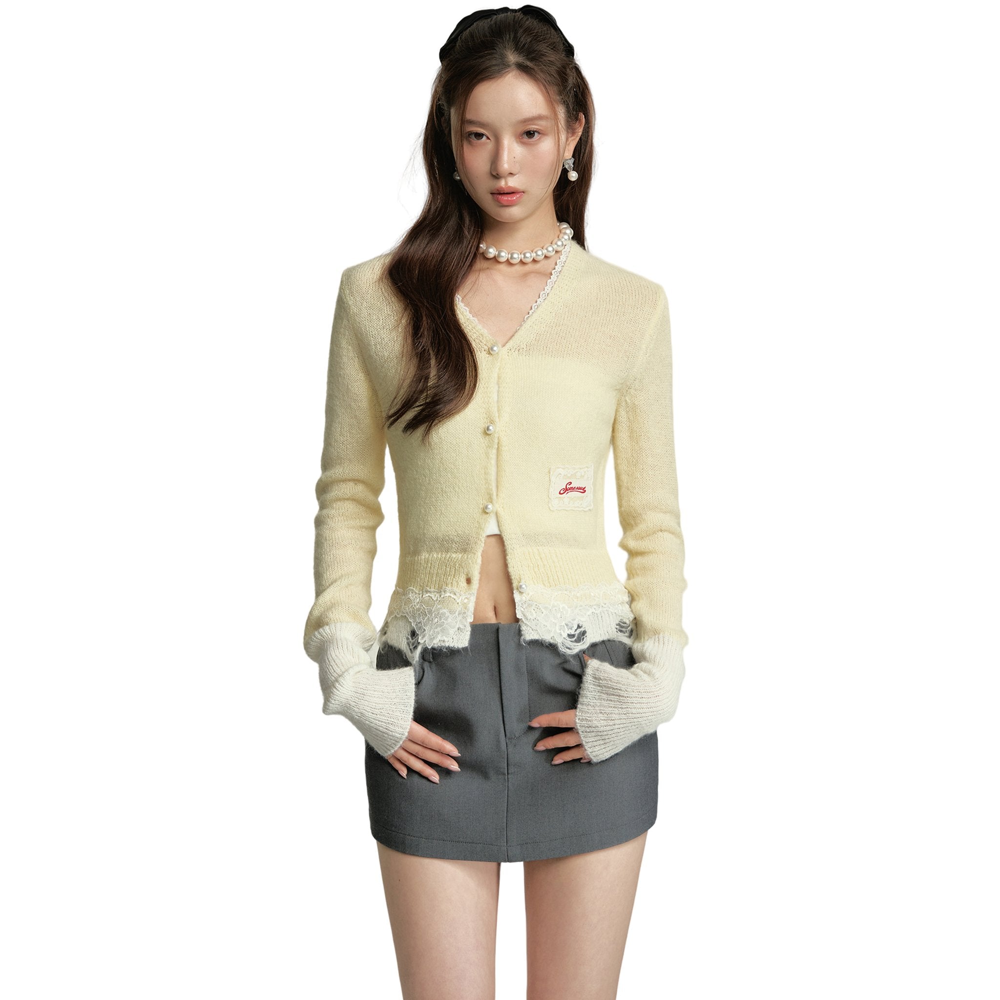 SOMESOWE Lace Cardigan In Faint Yellow | MADA IN CHINA