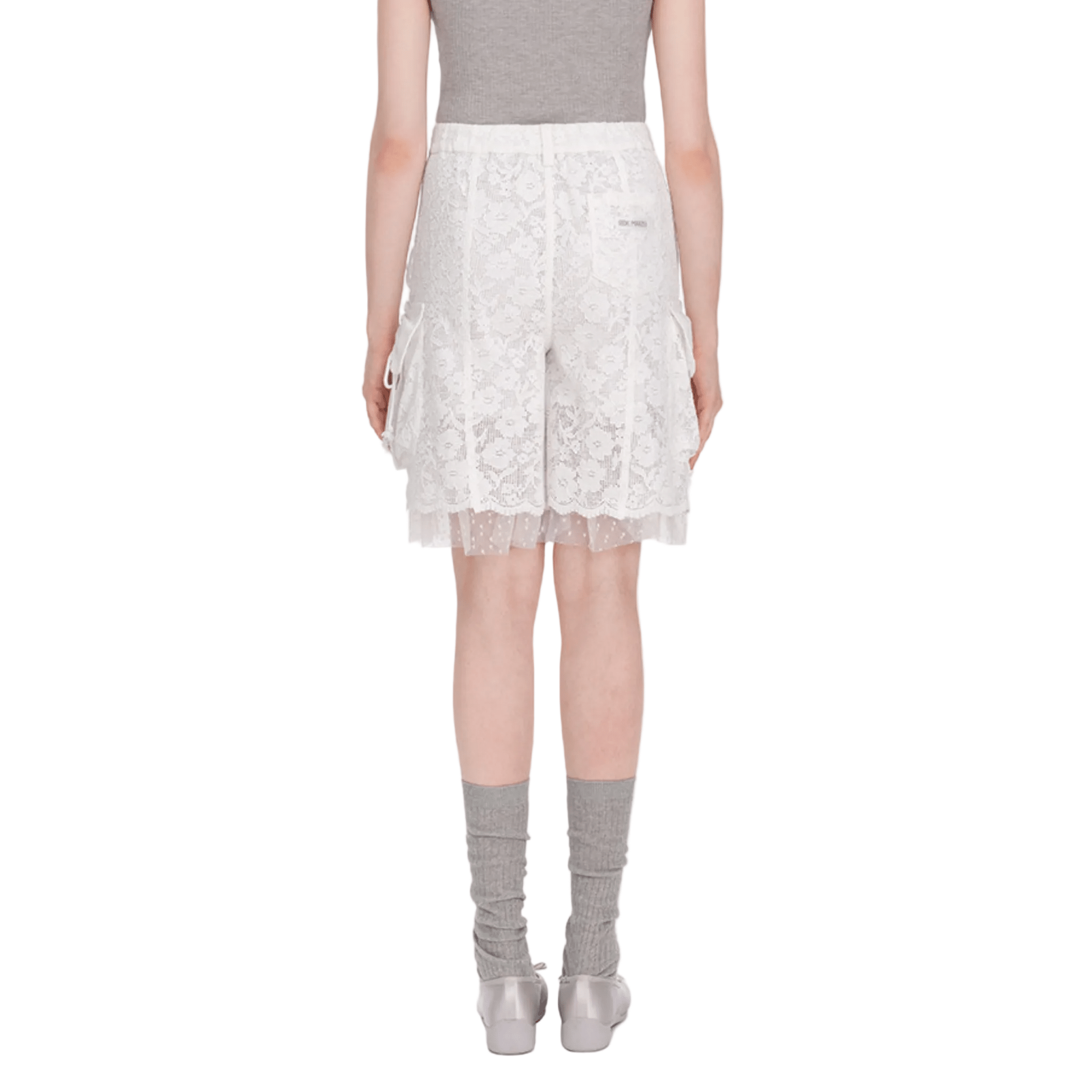 13DE MARZO Lace Cargo Lantern Pants in White | MADAX