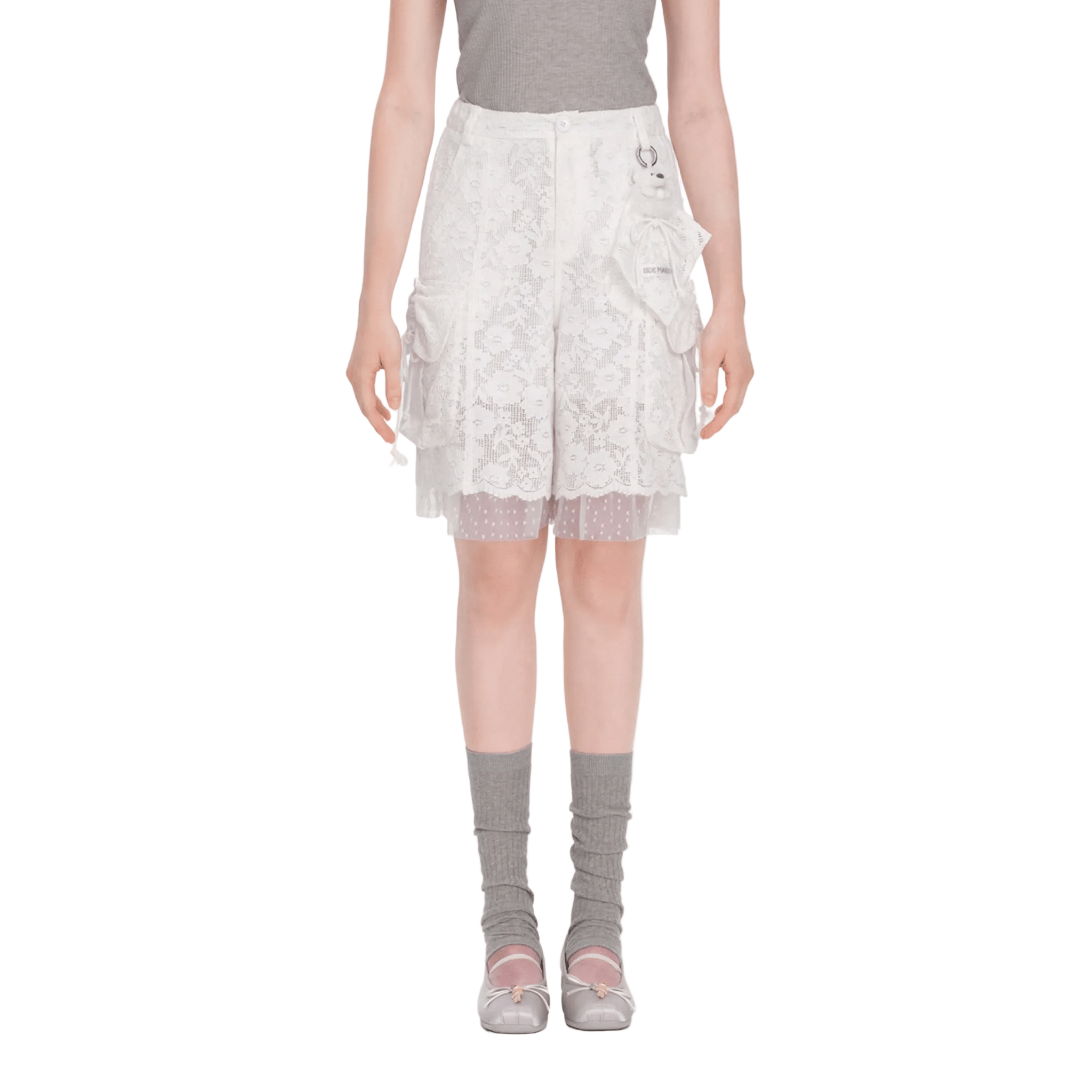 13DE MARZO Lace Cargo Lantern Pants in White | MADAX