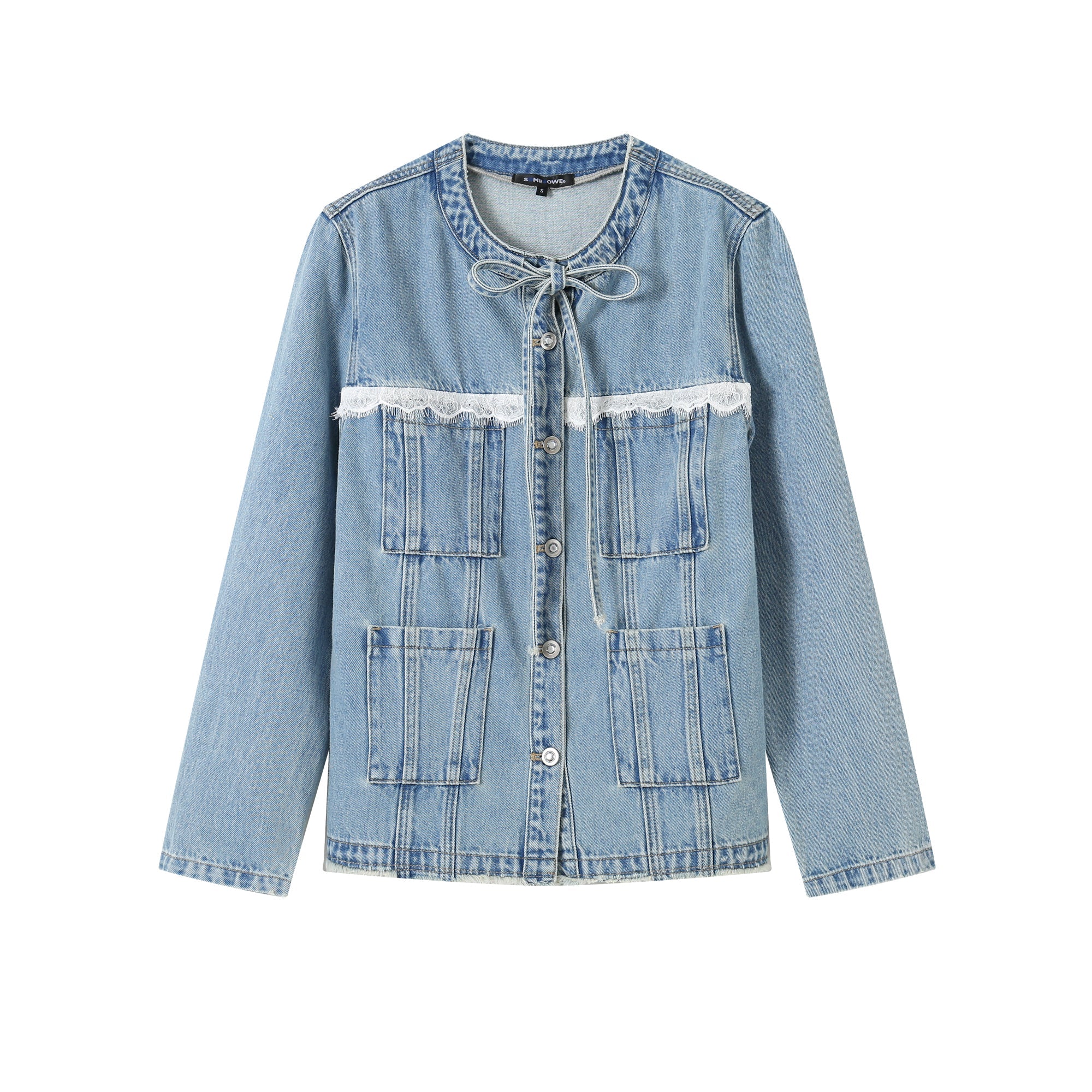 SOMESOWE Lace Denim Jacket In Blue | MADA IN CHINA