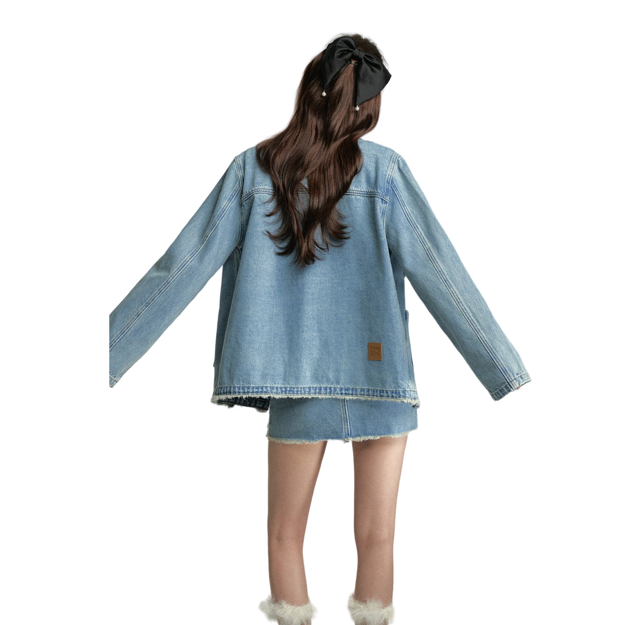 SOMESOWE Lace Denim Jacket In Blue | MADA IN CHINA