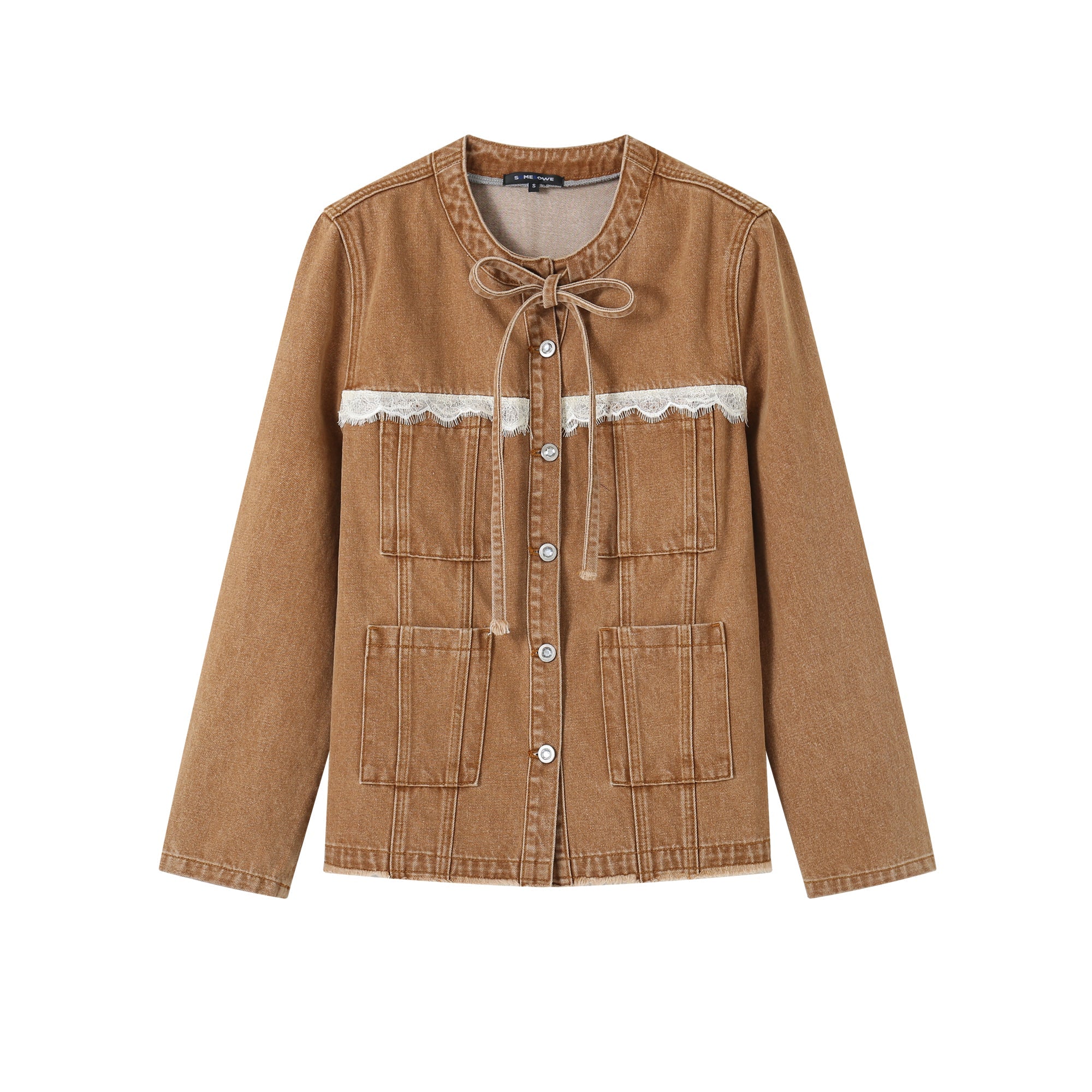 SOMESOWE Lace Denim Jacket In Brown | MADA IN CHINA