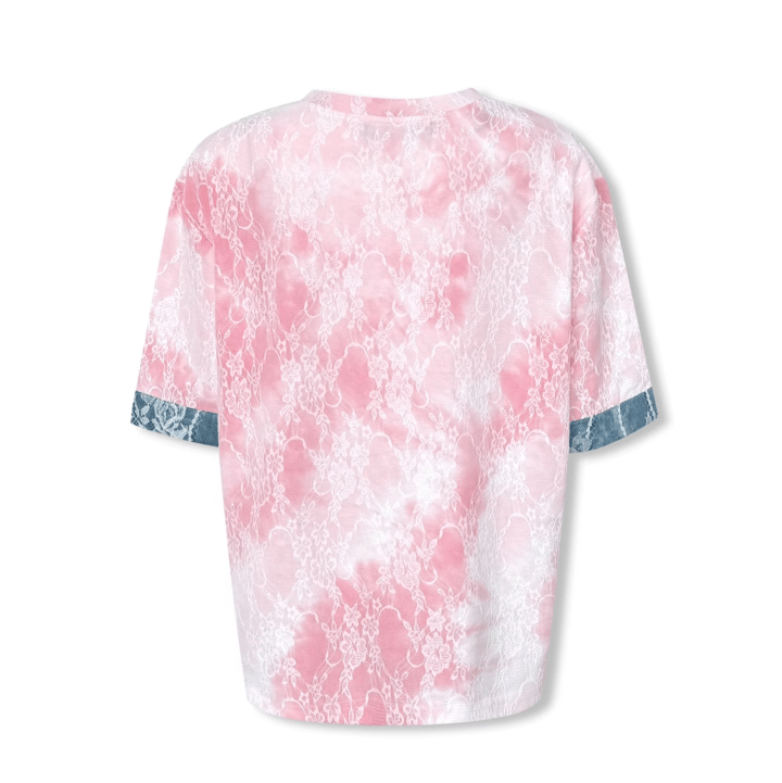 NOT FOR US Lace Denim Patchwork Short Sleeves in Pink | MADAX