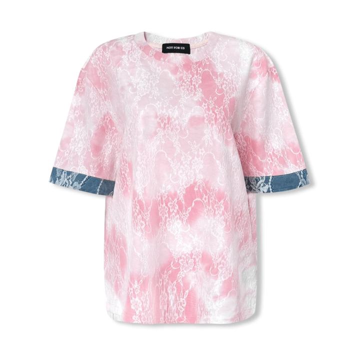 NOT FOR US Lace Denim Patchwork Short Sleeves in Pink | MADAX